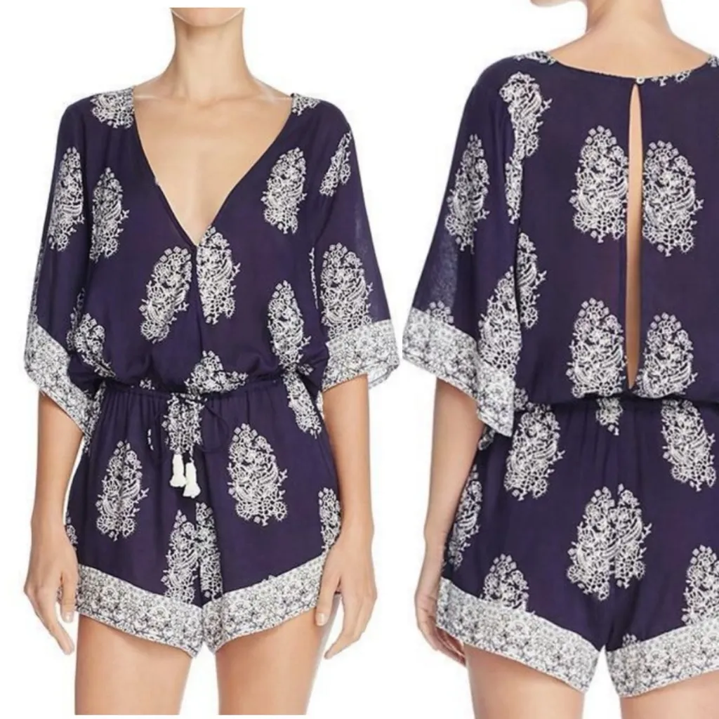 Faithfull the Brand Romper Cover Up Navy and White Patterned Romper Floral M - Image 3