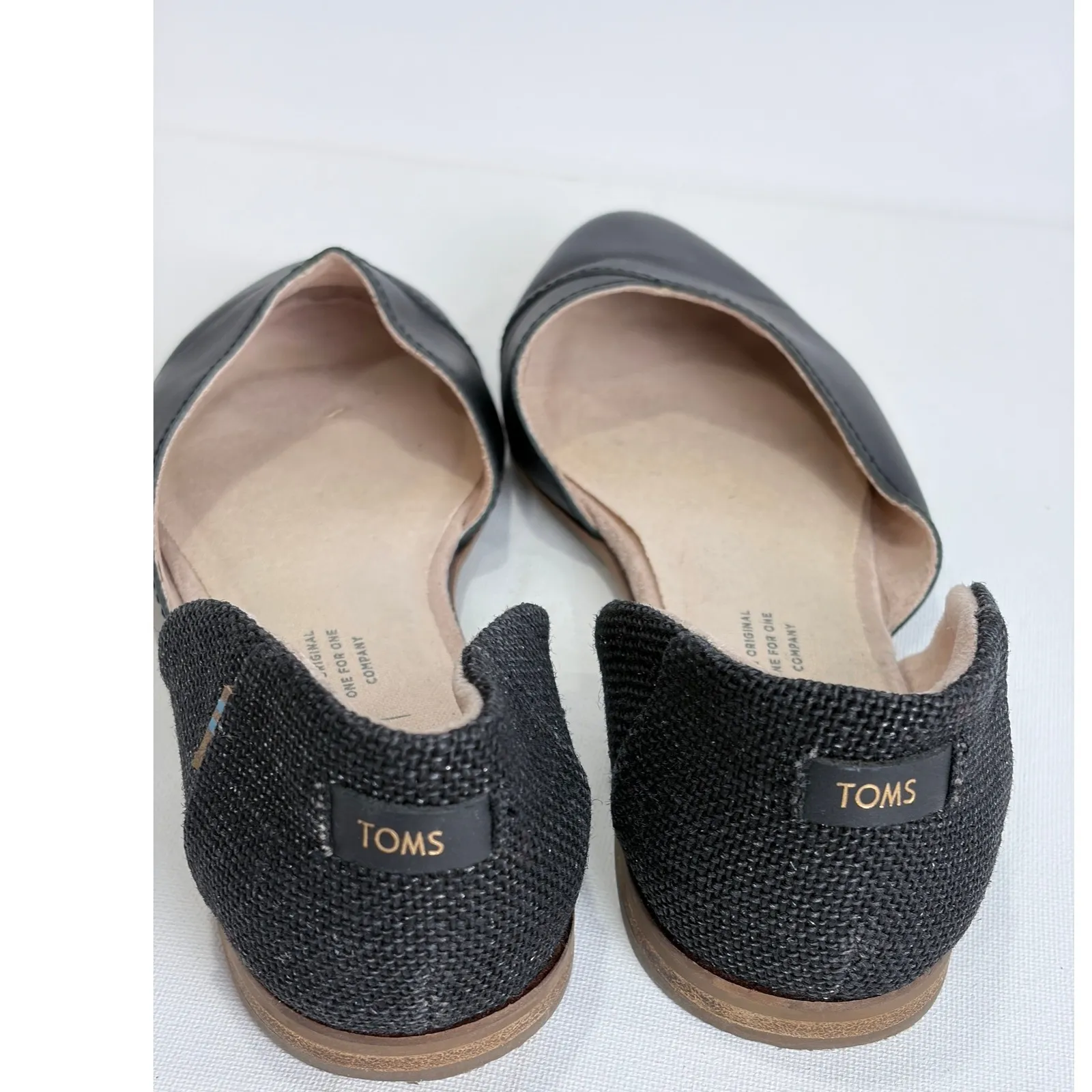 TOMS Women's Black Leather Pointed Toe Fabric Accent D'Orsay Flats Shoes W7 - Image 2