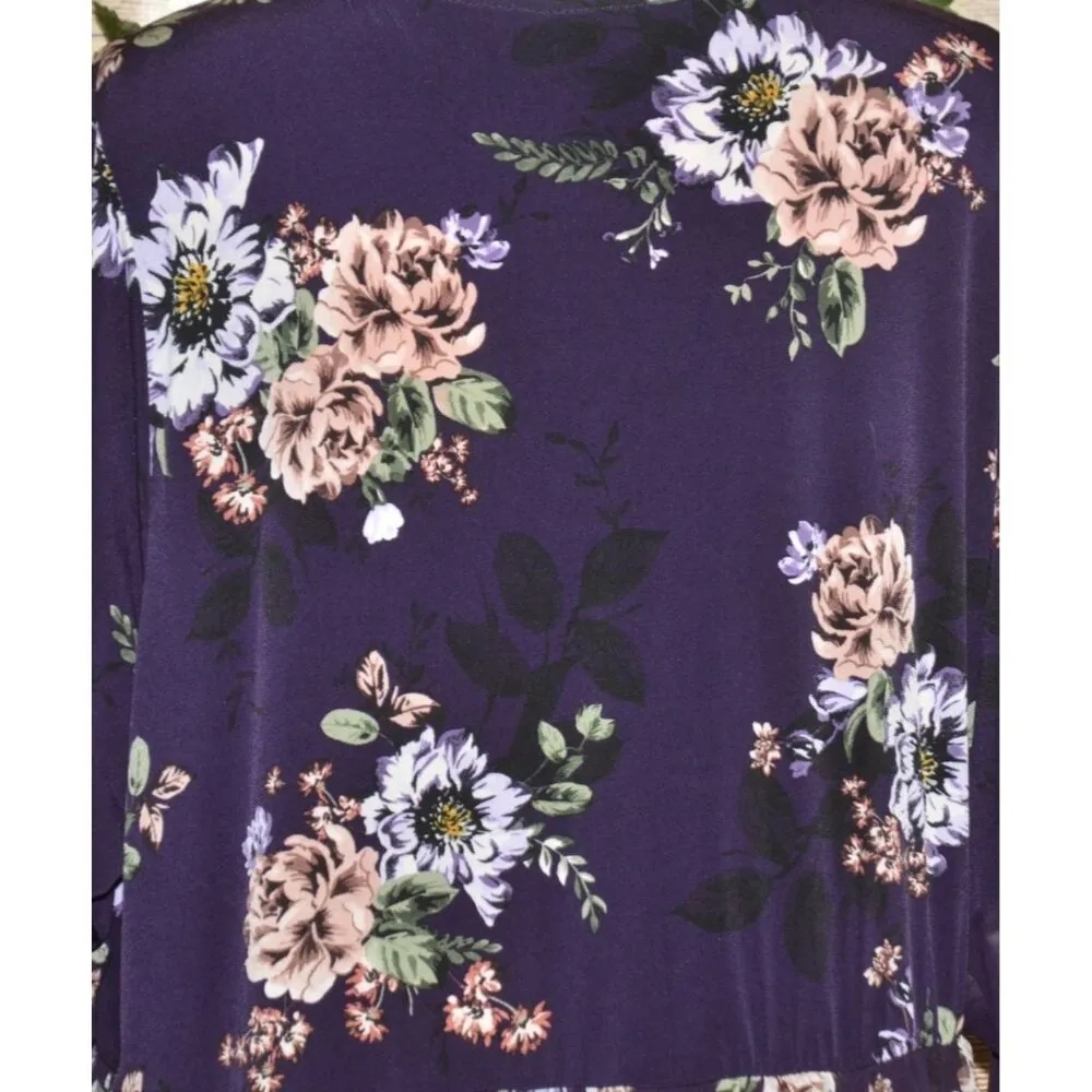 Torrid Purple Floral V-Neck Wrap Look Midi Dress Plus Size 4X Long Bell Sleeves - Image 10