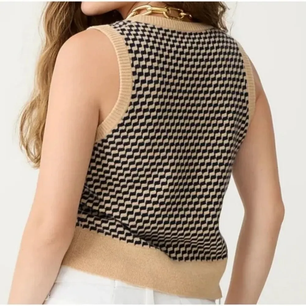 NWT J.Crew Cashmere Jacquard V-neck Sweater-Vest in Heather Almond Navy XS - Image 4