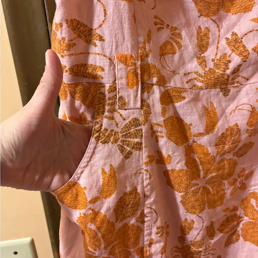 Farm Rio floral lobster print pink & orange linen blend mini dress - Image 7