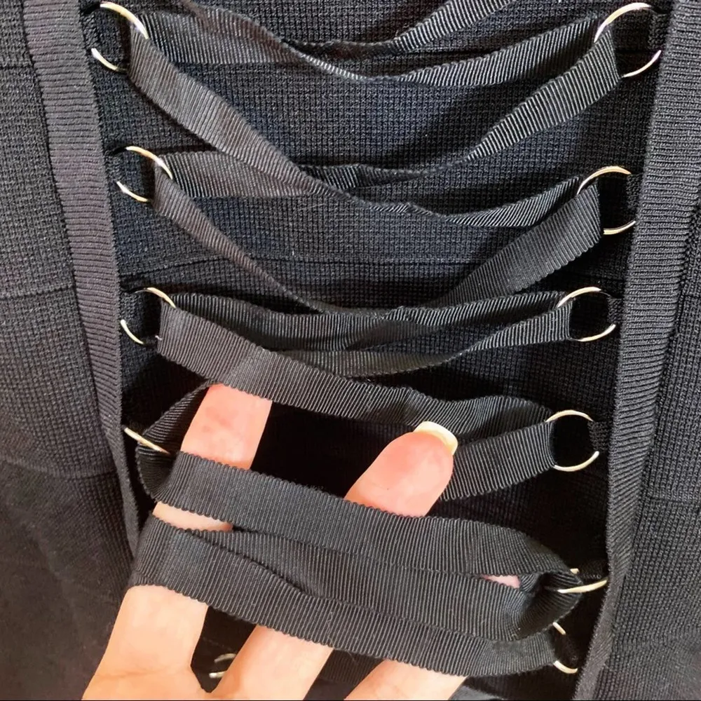 Revolve Endless Rose Black Knitted Pencil Lace-up Front Skirt - Image 4