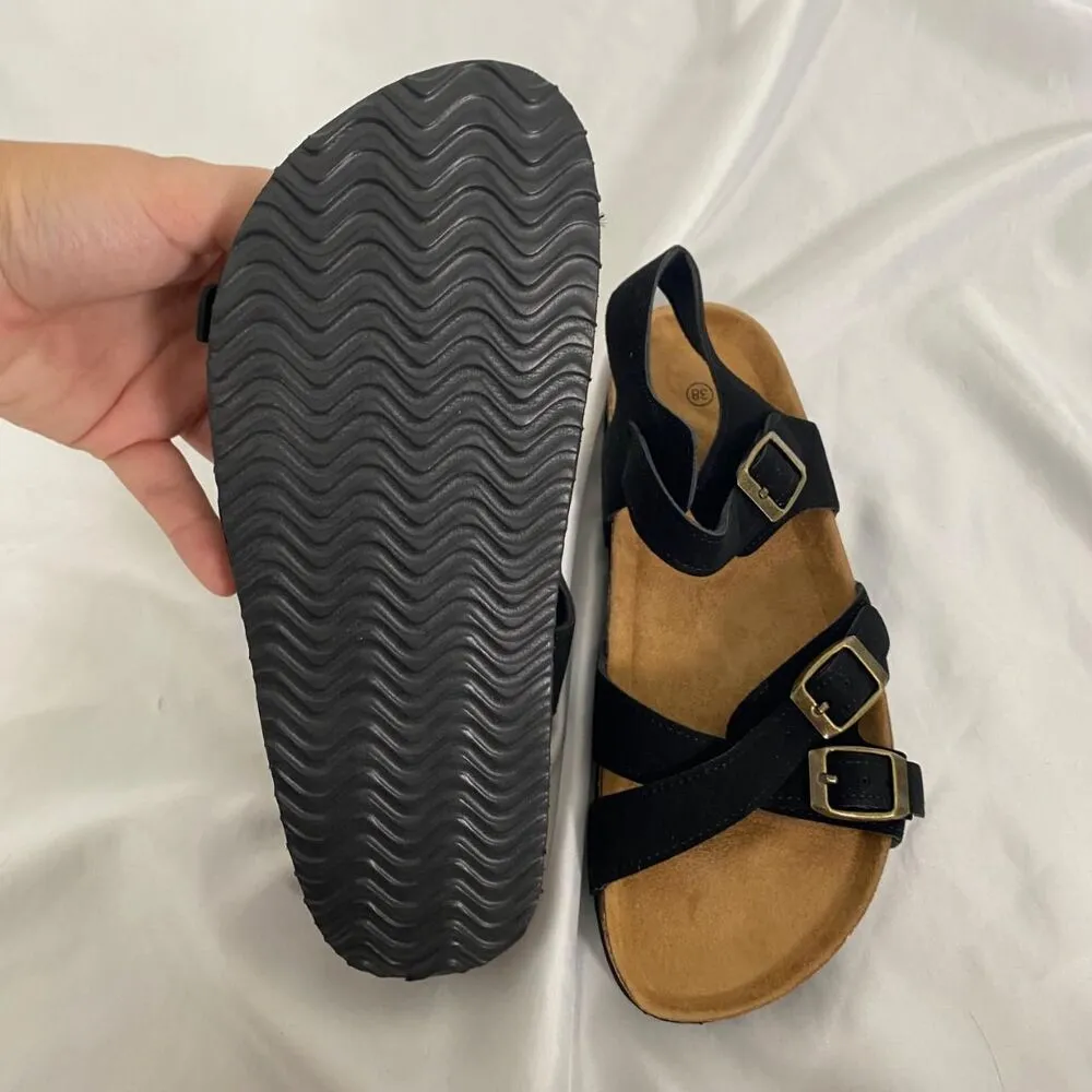 Boho Black Faux Suede Criss Cross Ankle Strap Buckle Sandals EU 38 / US 7.5 - Image 3