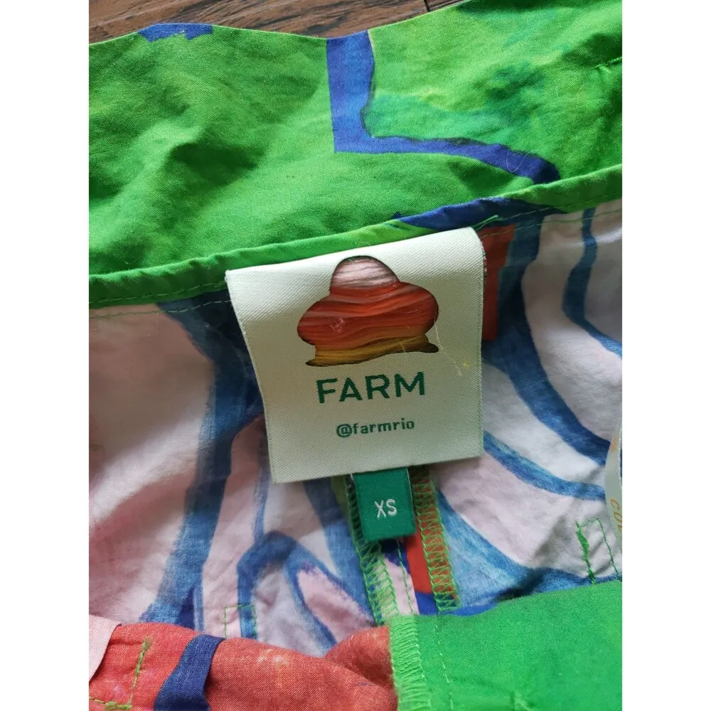 NWOT FARM Rio Green Tropical 100% Cotton Paperbag Shorts Size XS - Image 4