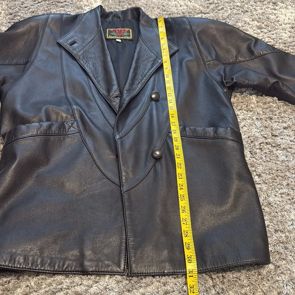 Black Leather Jacket Size 2 Women – Elegant Blazer Style with Lapels and Pockets - Image 12