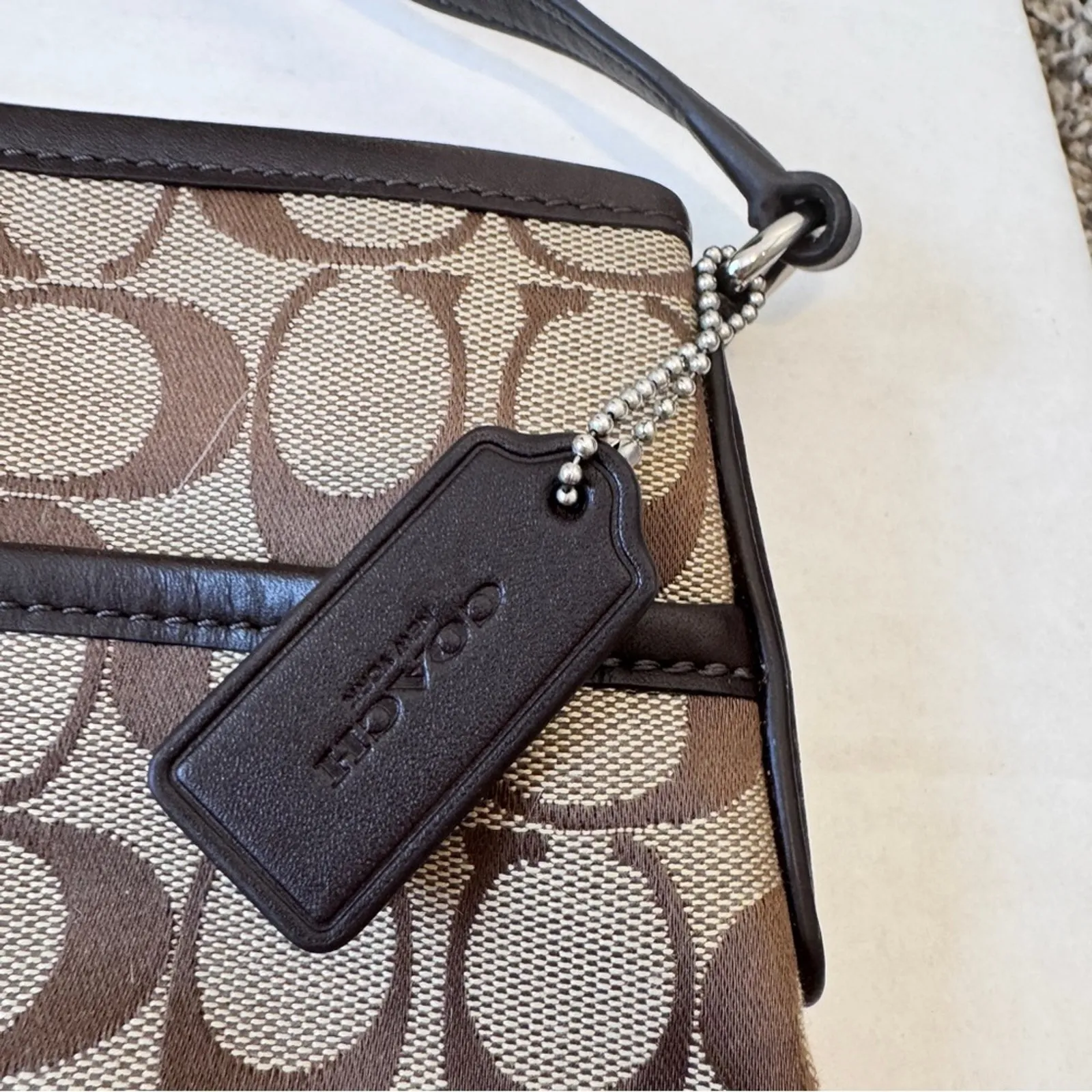 Coach Brown Tan Signature Canvas Crossbody Bag Handbag Purse Leather Trim - Image 7