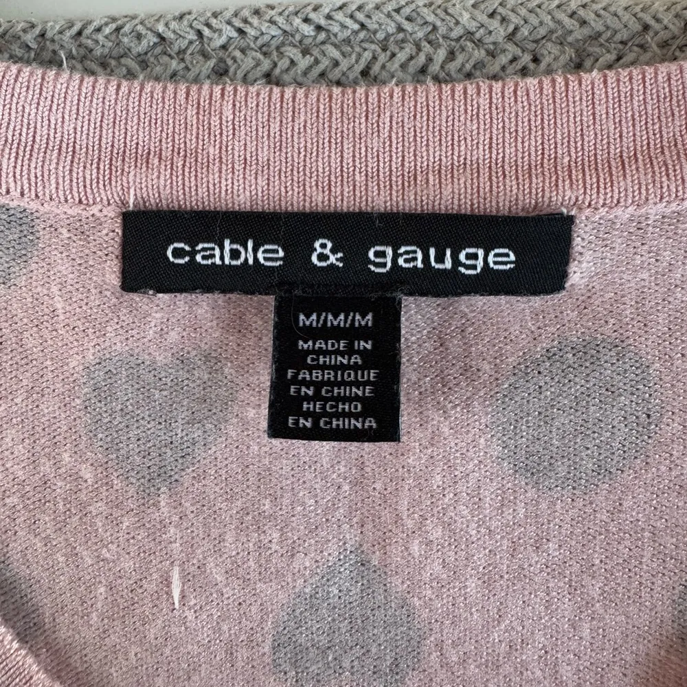 Cable & Gauge Valentines Day Pink Black Heart Polka Dot Cardigan Sweater Medium - Image 4