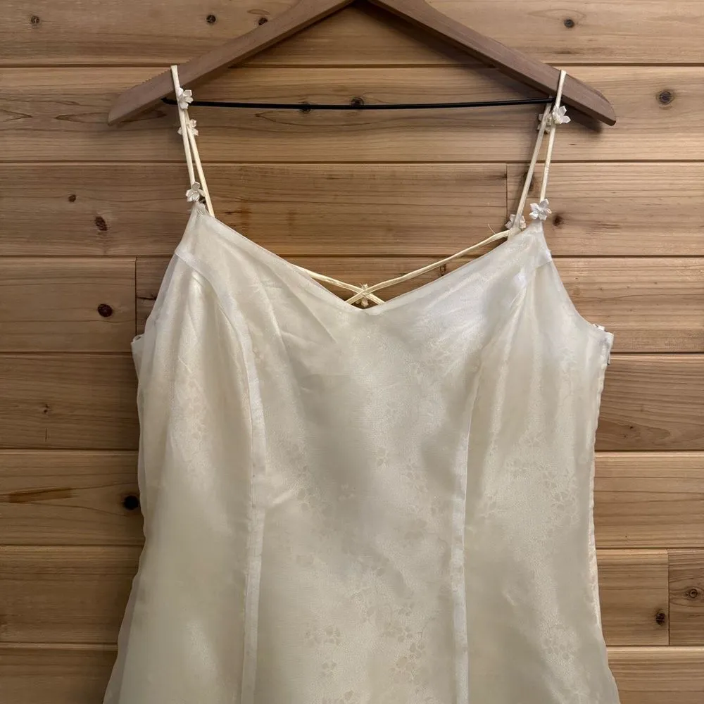 Vintage Zum Zum Niki Livas Size Medium Pale Daffodil Cross Back Floral Ball Gown Yellow - Image 2