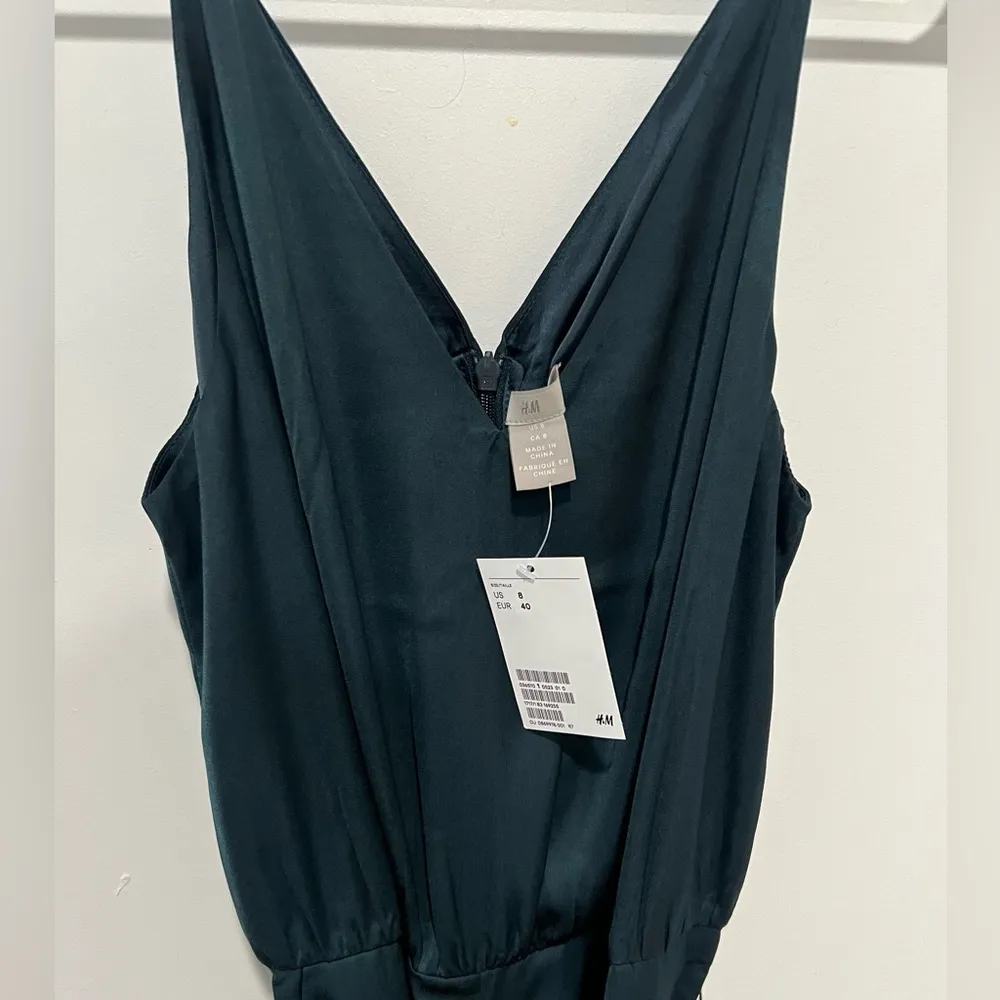 Teal satin draped jumpsuit - Image 4