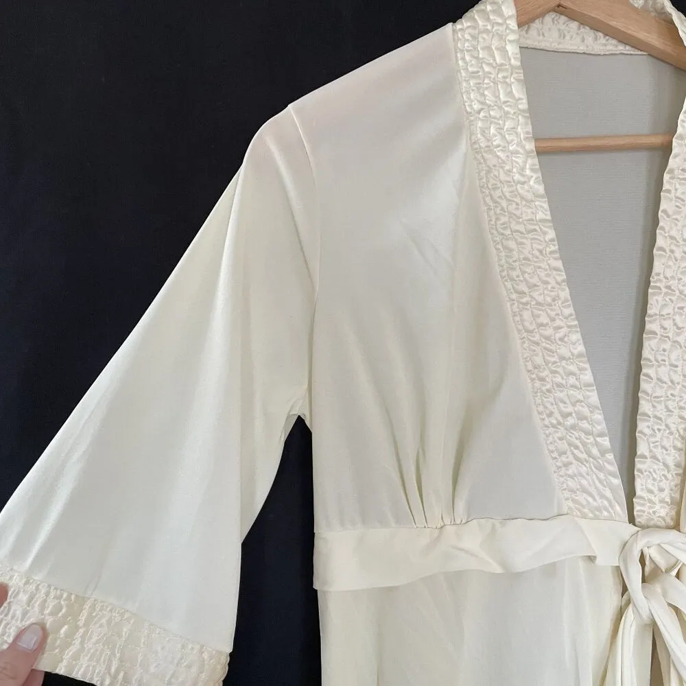 vintage valmode baby yellow robe 3/4 sleeves lingerie women's size small belted - Image 2