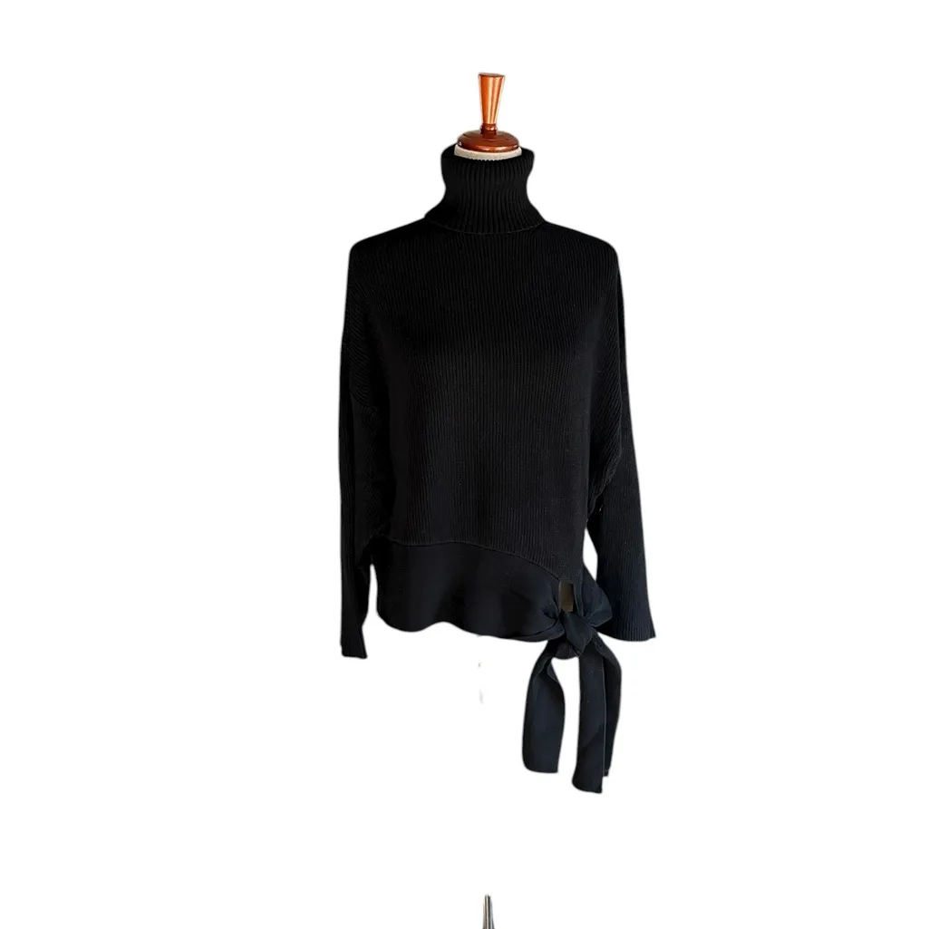 Zara Knit Black Ribbed Side Tie Turtleneck Sweater - Image 8