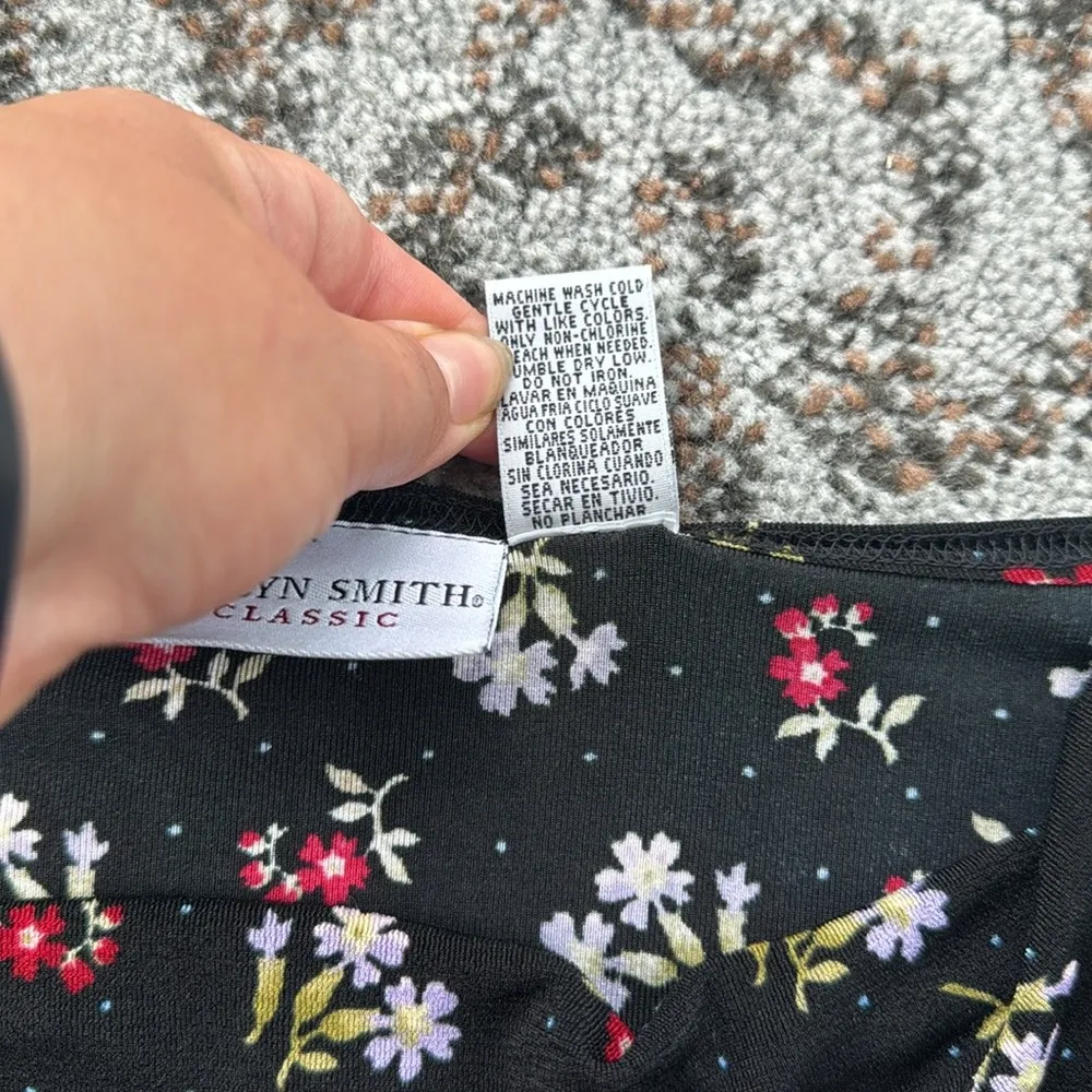 Jaclyn Smith Waterfall Neckline Floral Long Sleeve Top  Black Large - Image 3