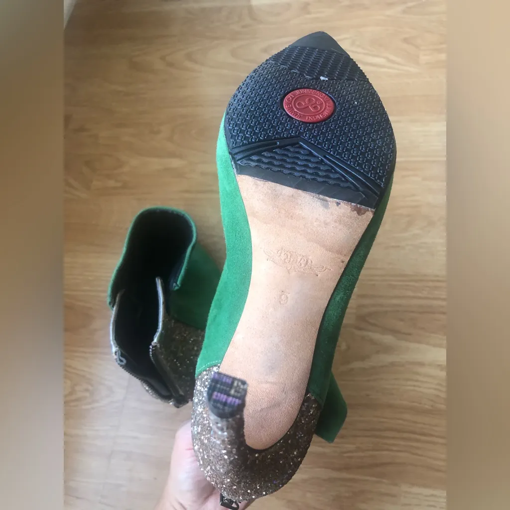 Rachel Roy green suede and glitter ankle boots/size 6 - Image 6