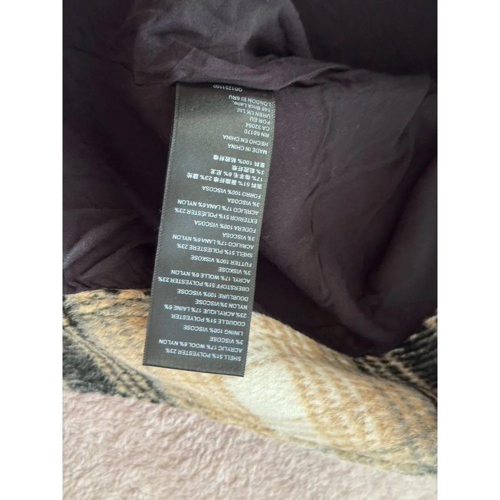 Free People Women's Ari Wrap Skirt Beige Black Plaid Mini‎ Belted Wool Size 2 - Image 4