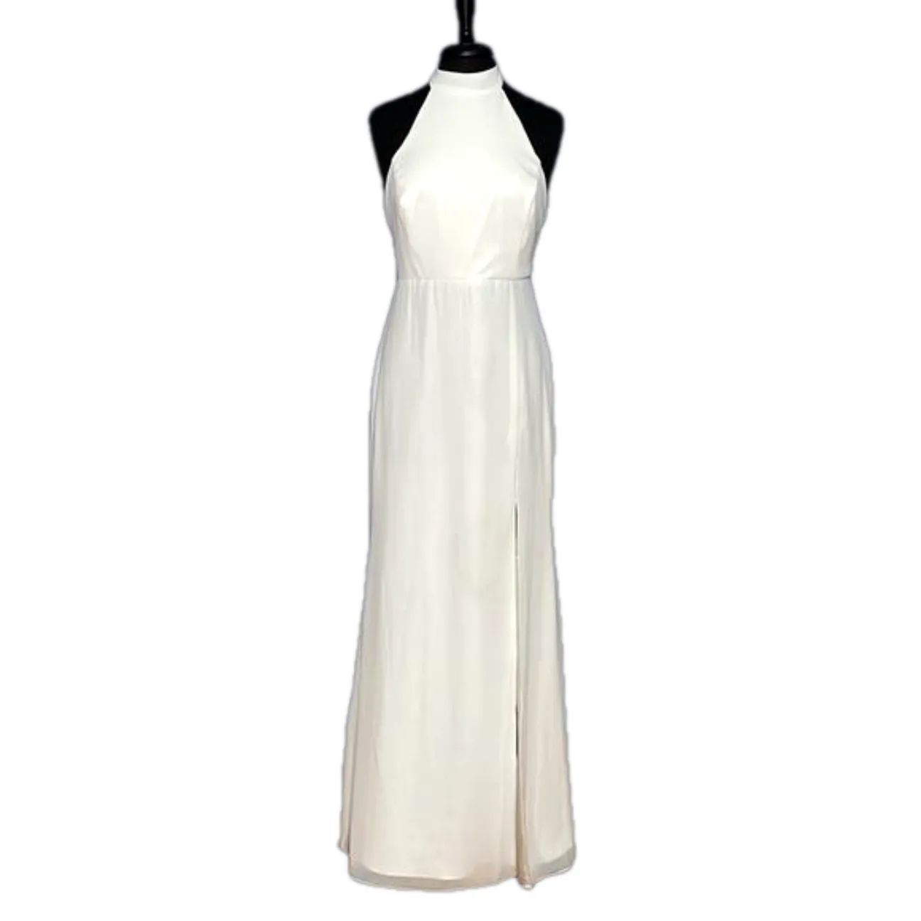 LuLus Bridal White Satin Backless Halter Gown Size Medium - Image 3