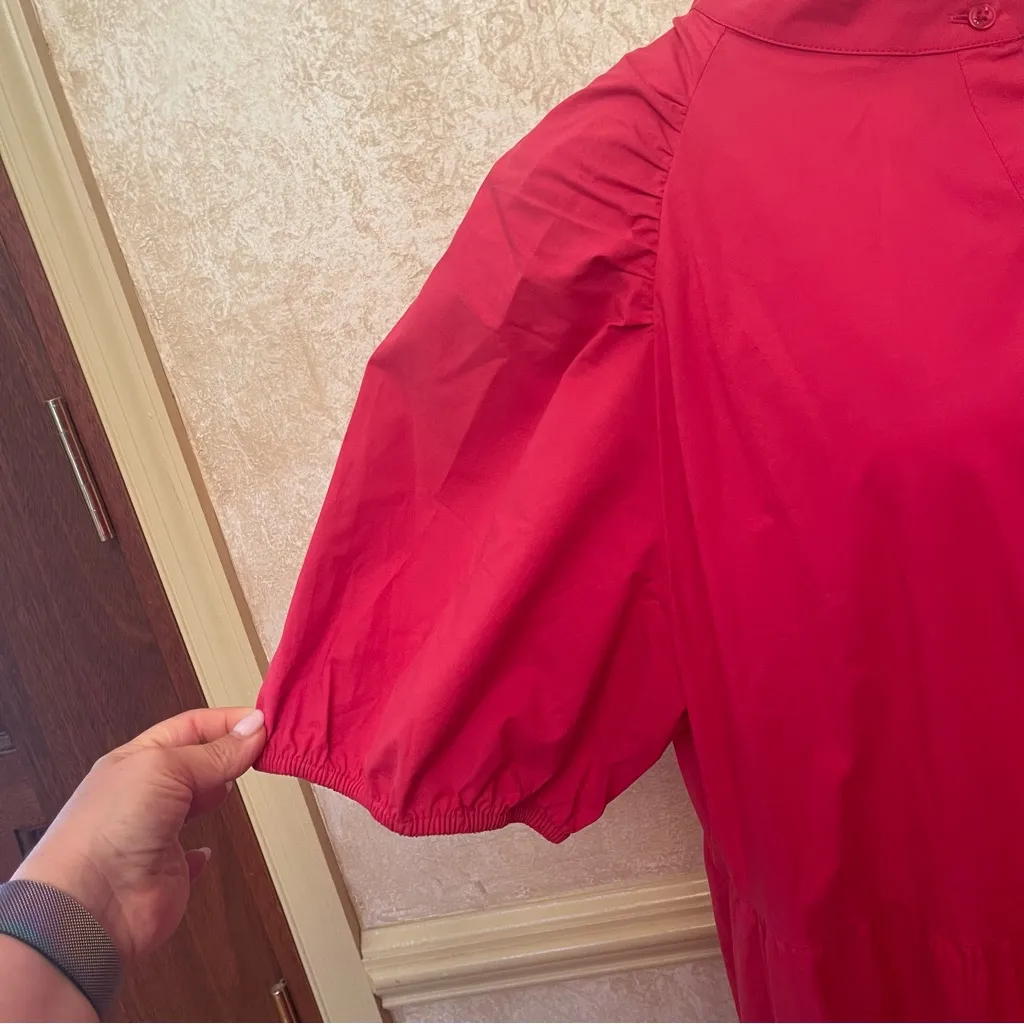 Ann Taylor Loose Fit Tiered Voluminous Maxi Cotton Blend Dress Fuchsia Sz XL - Image 7