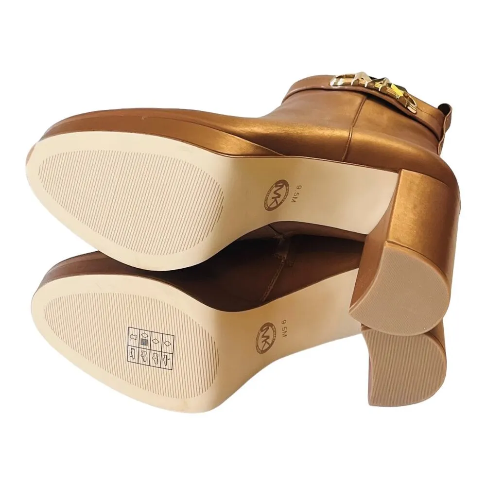 NEW Michael Kors Parker LEATHER PLATFORM BOOT Women's 9.5 Luggage Brown Bootie - Image 8