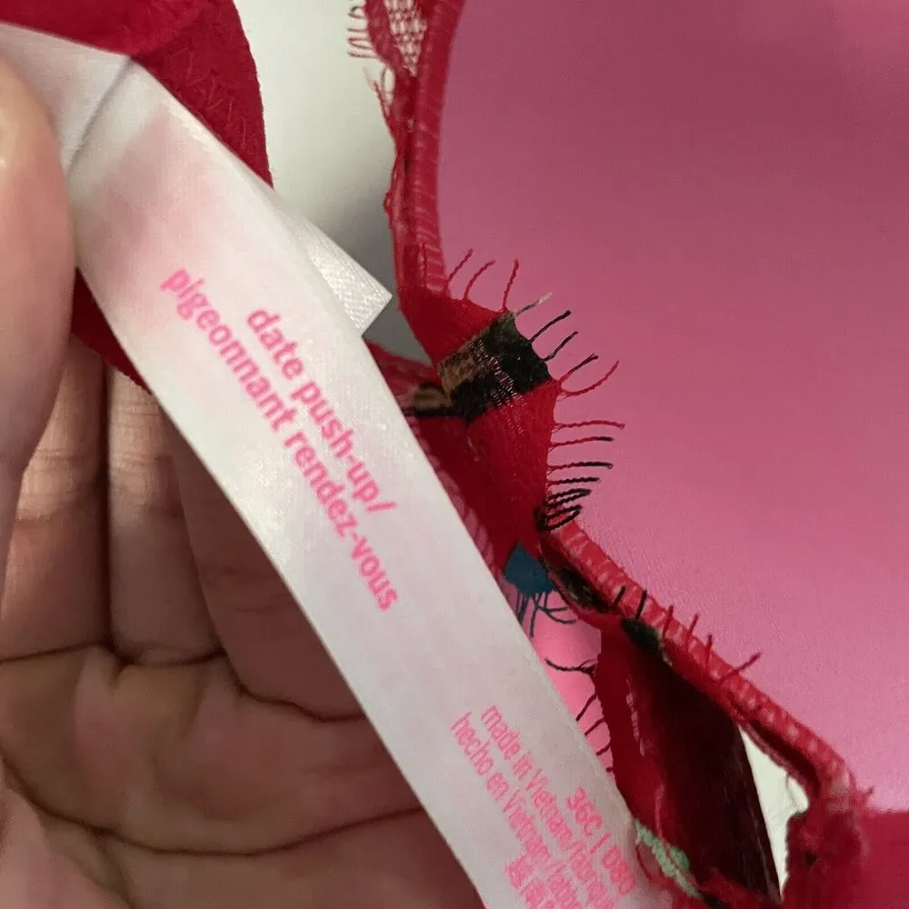 Victoria's Secret Size 36C Red Tropical Leaf Print Lace Date Push Up Bra - Image 4
