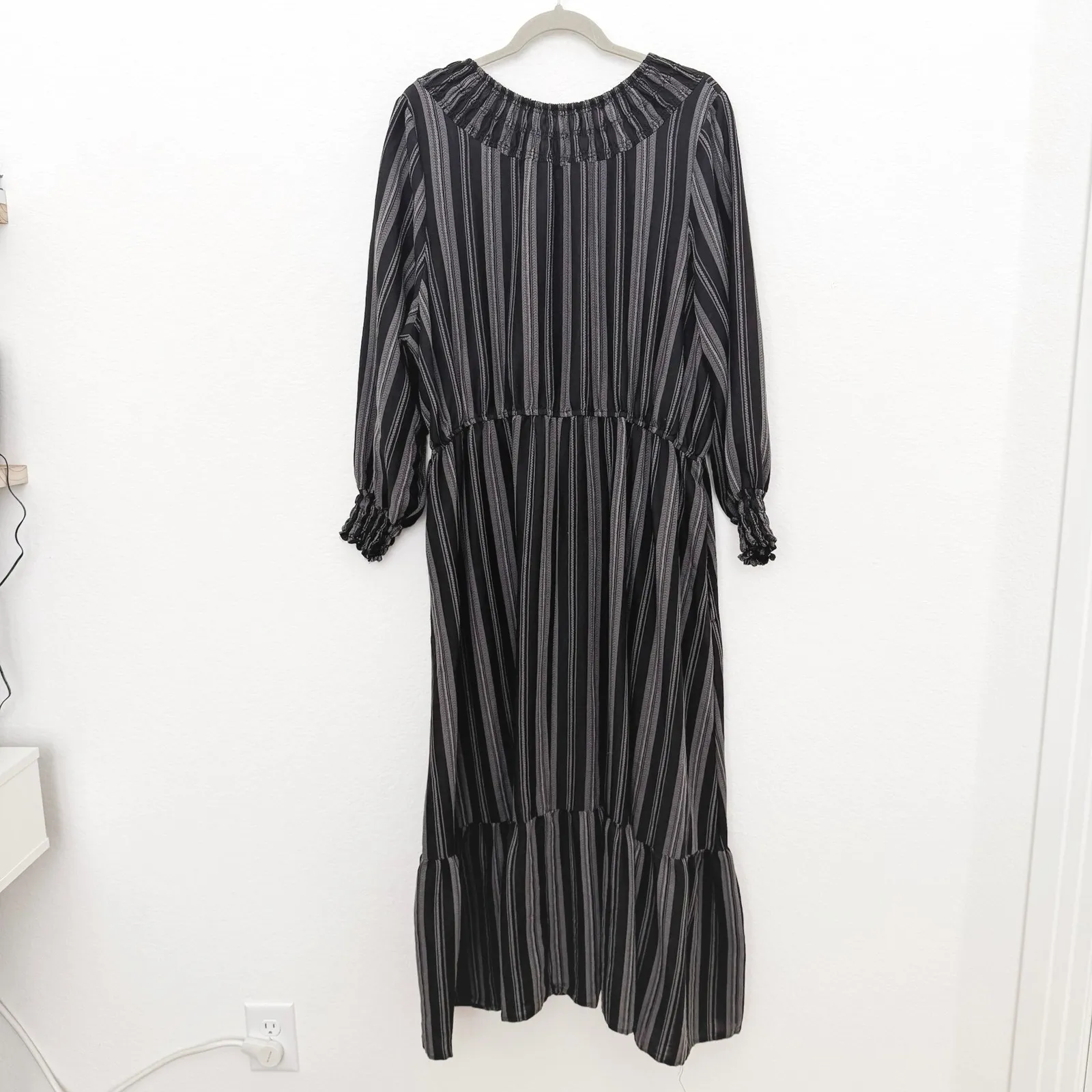 Terra & Sky Womens Dress Size 2X Black Gray Stripe Long Sleeve Maxi Boho Cottage - Image 6