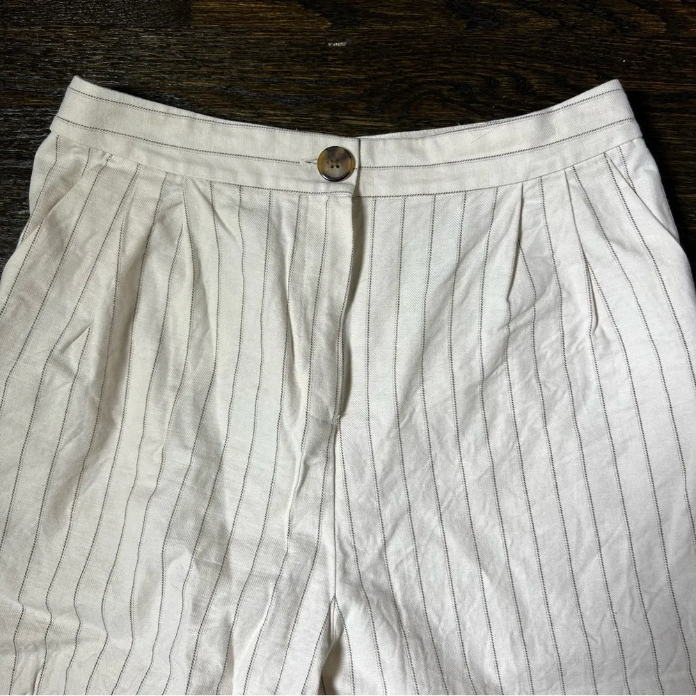 ASOS Cream Linen Blend Wide Leg Culotte Pants in Stripe - Image 4