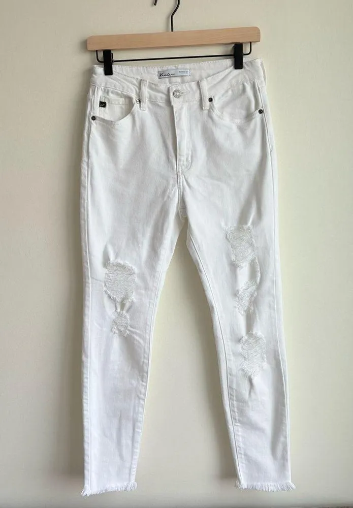 Kancan For Maurice’s Women’s White frayed distressed denim skinny jeans size 27 - Image 2