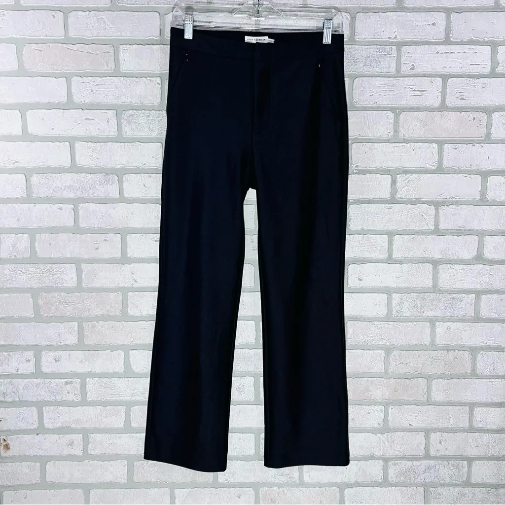 Good American Compression Shine Straight Crop Pants in Black 001 Size 4/27 - Image 2