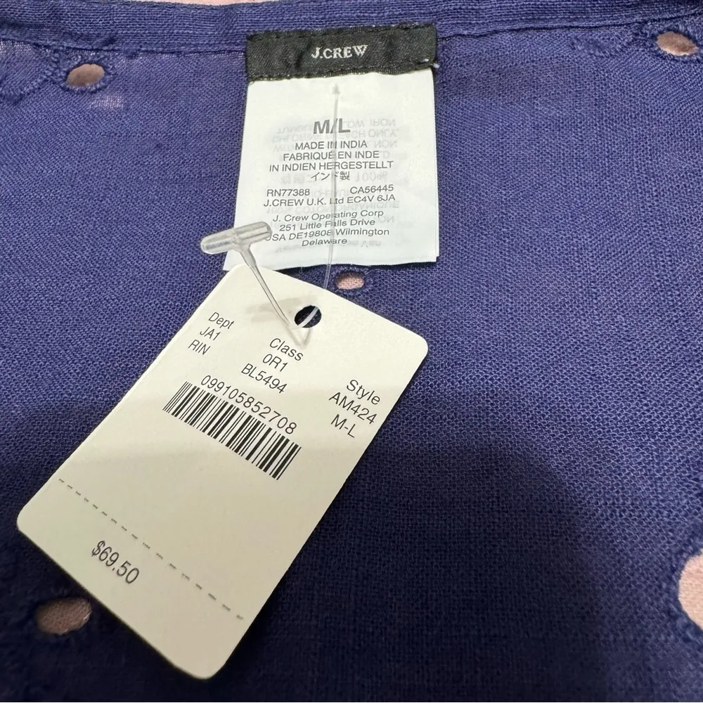 J.Crew Open Front Beach Organic Cotton Poncho Eyelet in Navy Blue Size M/L - Image 7