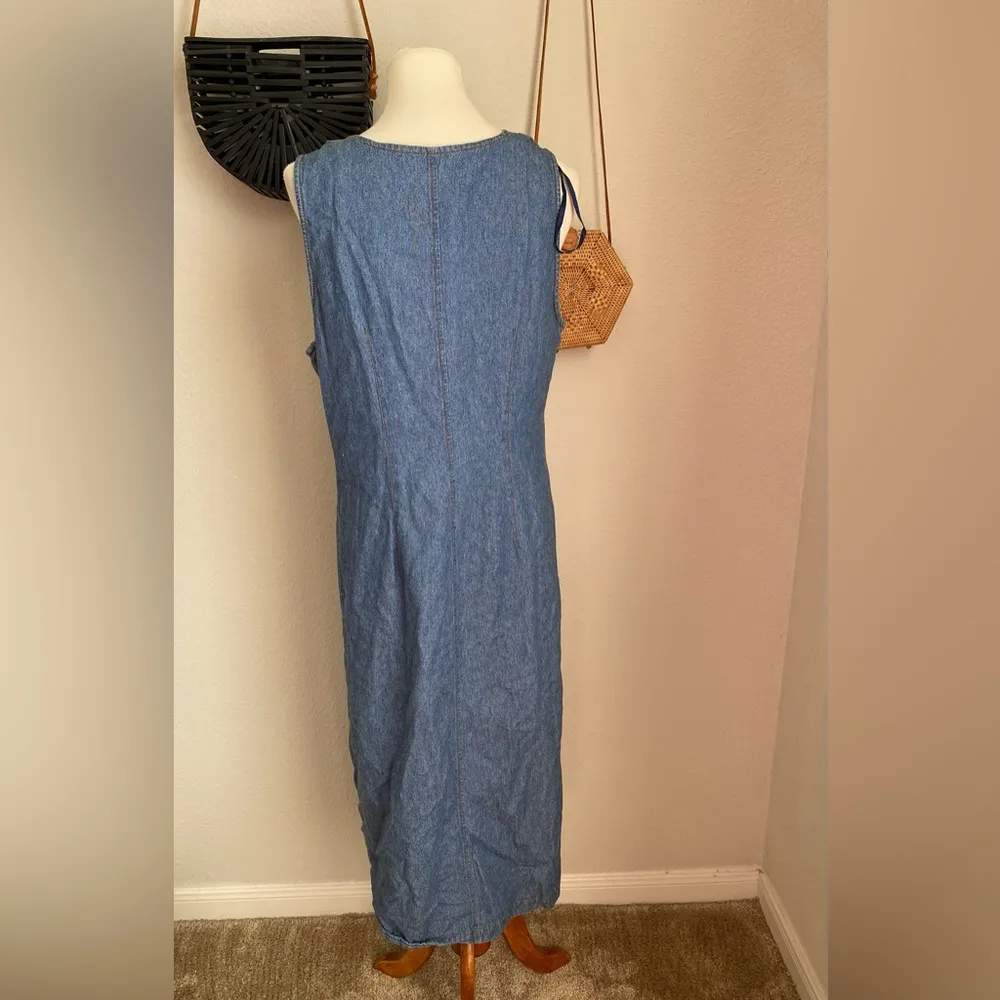 VINTAGE Sunshine Starshine Denim Button Down Dress, Size 14 Blue - Image 3