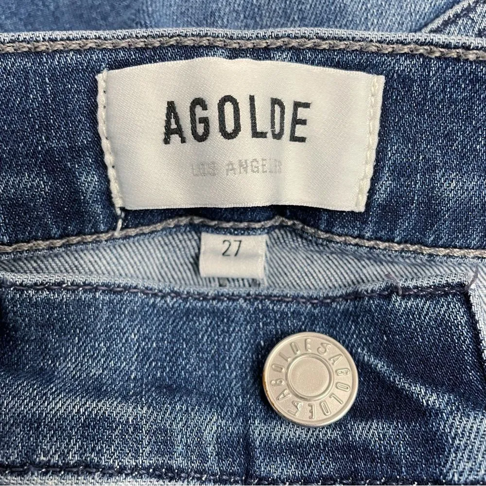 AGOLDE Sophie Crop Jeans Women's Size 27 Raw Hem Slim Jean Claremont Medium Wash - Image 10