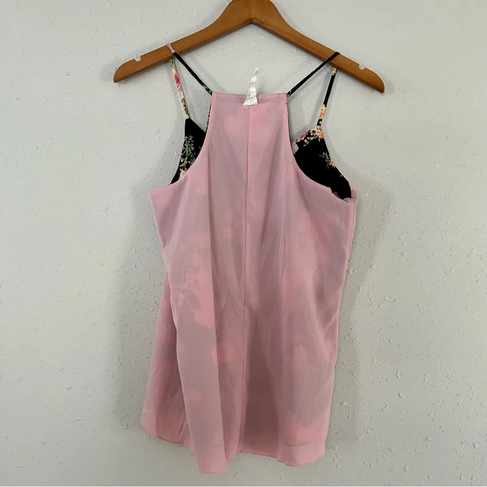 🦋 Candie’s Black Pink Floral Reversible Tank Top Blouse Medium - Image 5