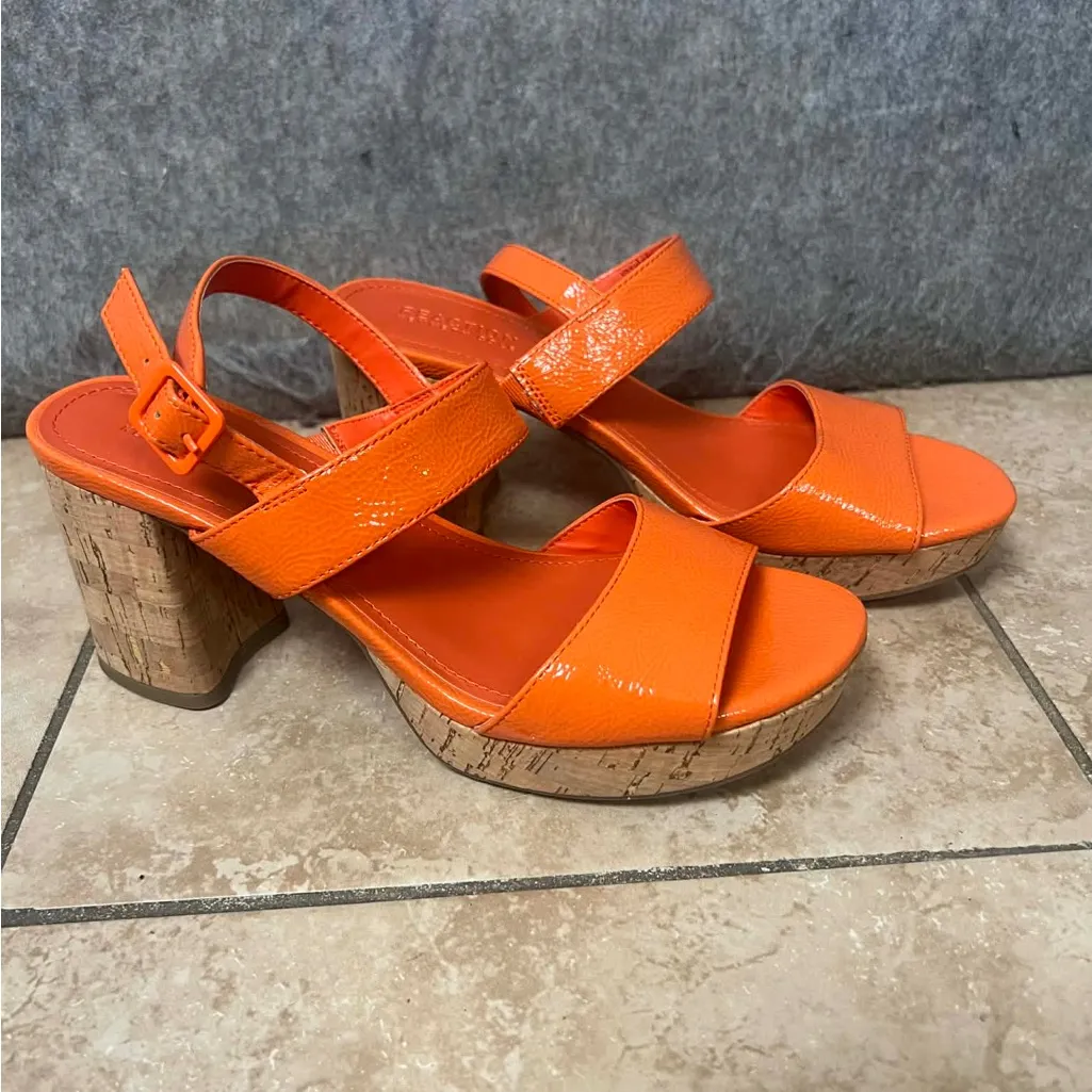 Kenneth Cole Reaction 7.5 Reebeka sandals orange patent finish block heels - Image 7