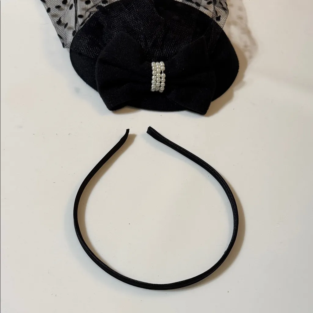 Black Polka Dot Veil Headband - Image 3