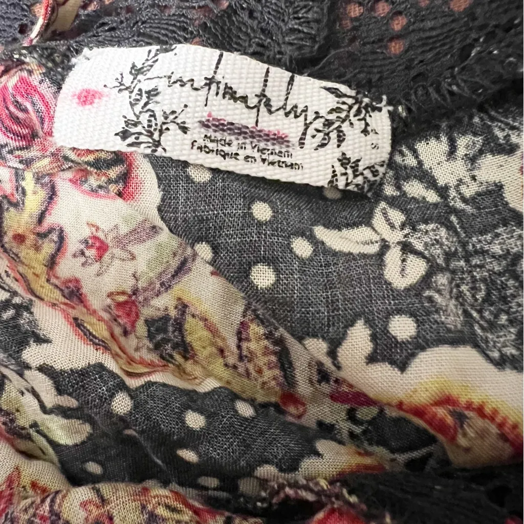 Free People Intimately Black Lace Mini Slip Dress Pink Floral Print Small - Image 11