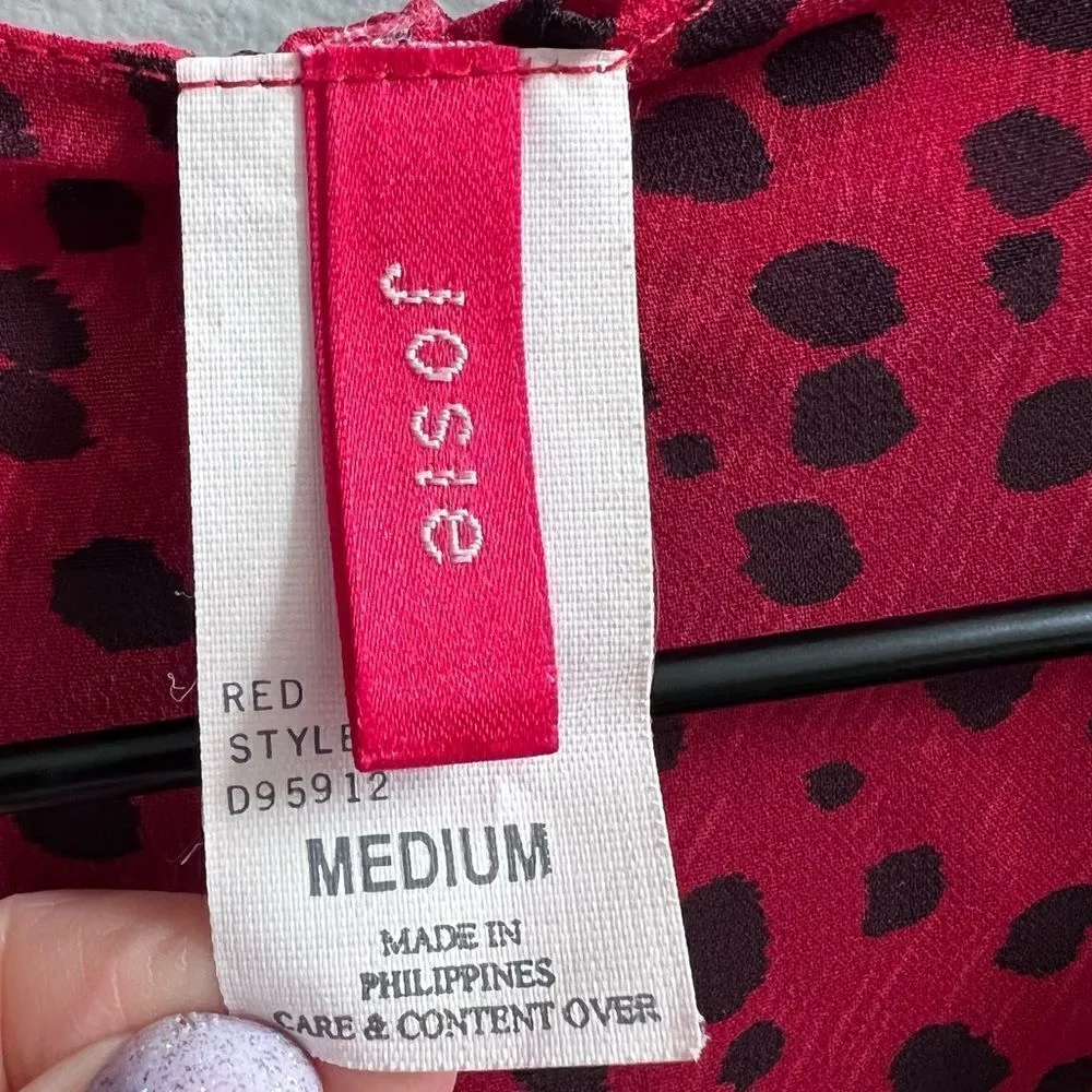 Natori Robe & Nightgown Set Red and Black Leopard Spots Ruffle Size Medium Large - Image 3