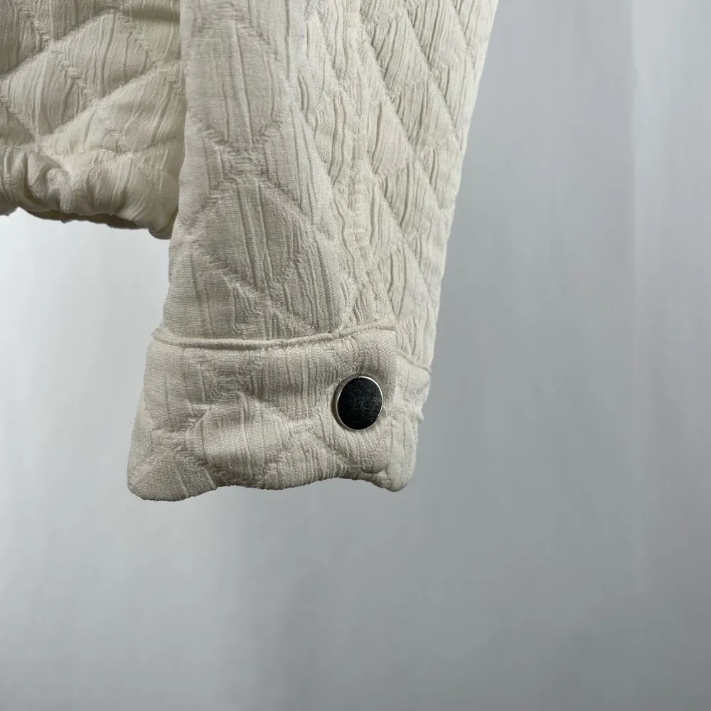 ZARA  Diamond Full Zip‎ Cropped Drawstring Jacket in Ivory Size Medium - Image 4