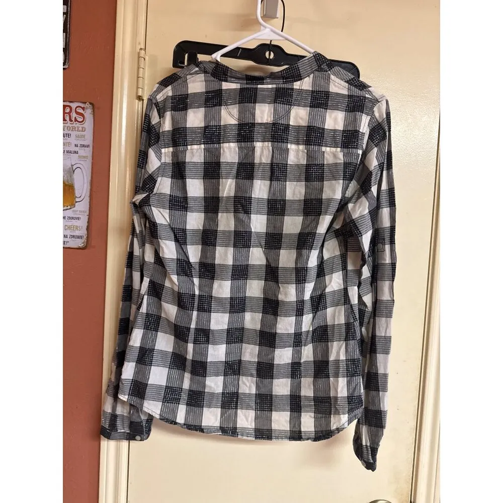 Converse One Star Black & White Plaid Button-Up Shirt M - Image 7