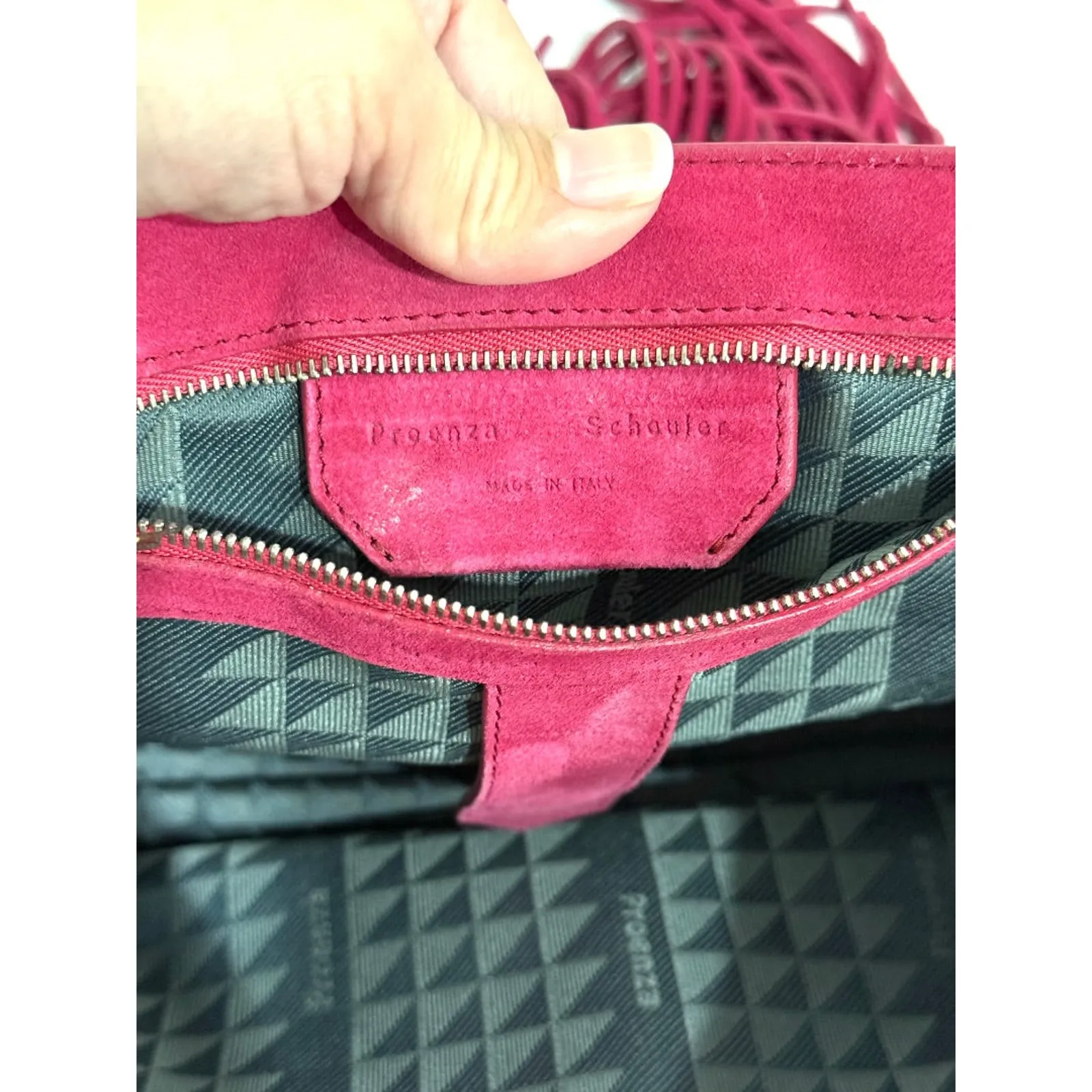 Proenza Schoulder Leather Suede Tiny PS1 Fringe Satchel Bag Raspberry Medium Pink - Image 14