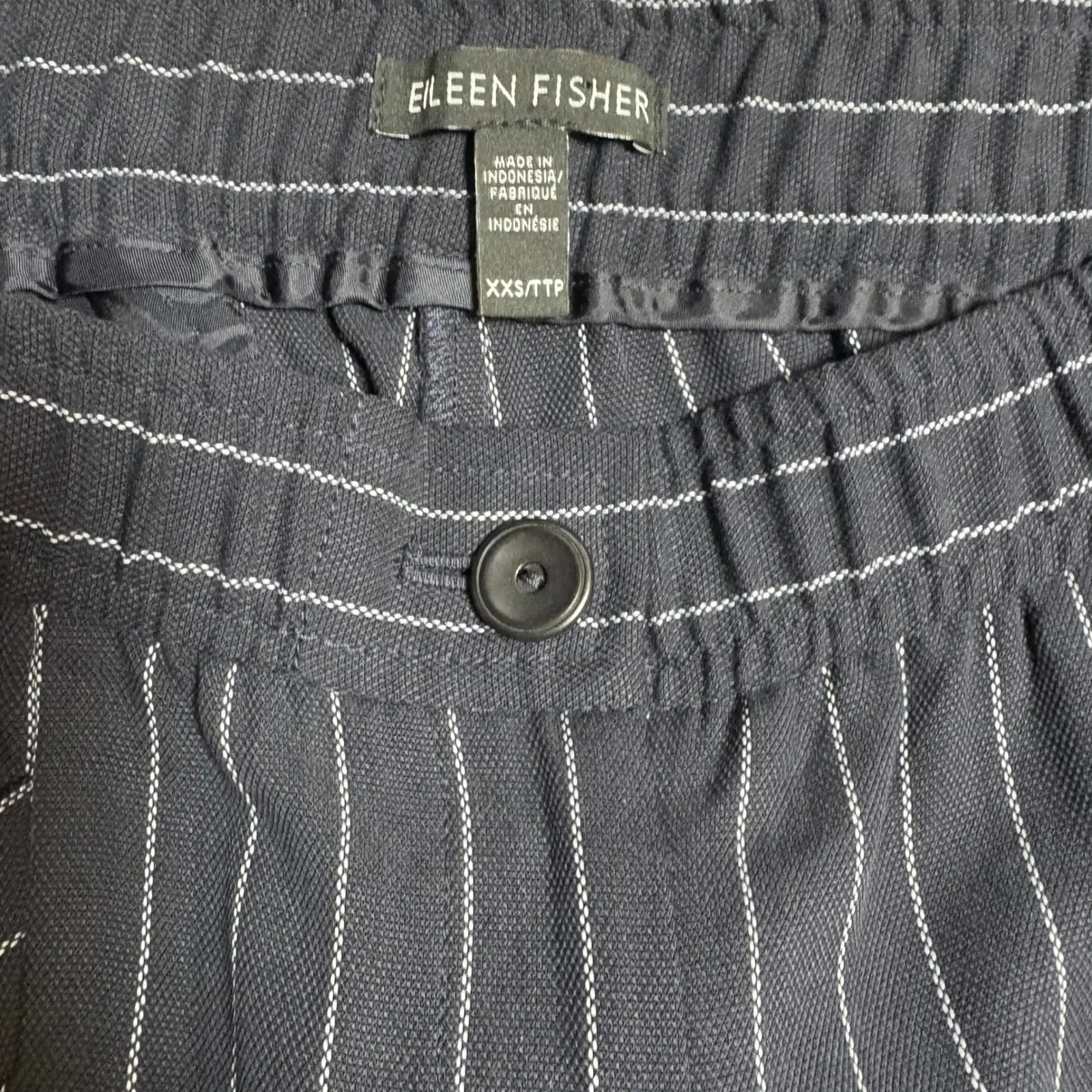 Eileen Fisher Pinstripe Wide Leg Cropped Pants Womens XXS‎ Tencel Navy White - Image 3