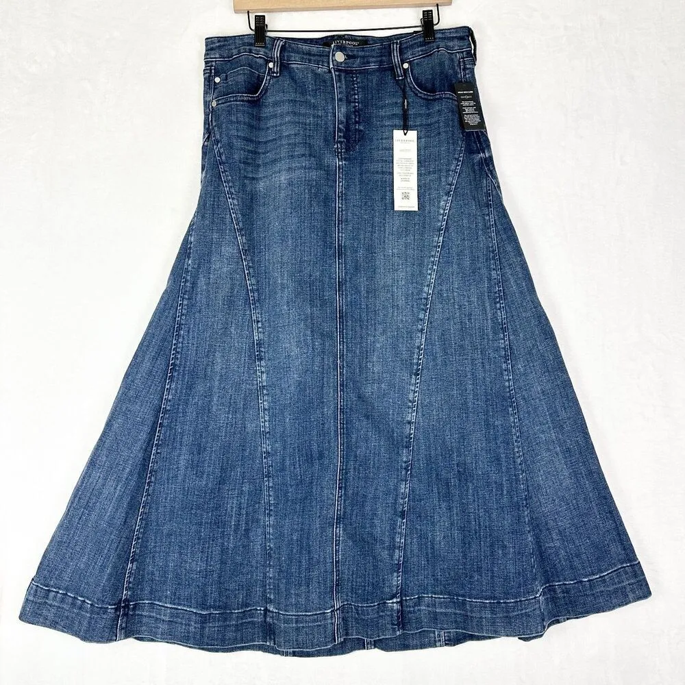 Liverpool Mermaid Denim Maxi Skirt Size 14/32 NEW Woodward Stretch Modest - Image 3