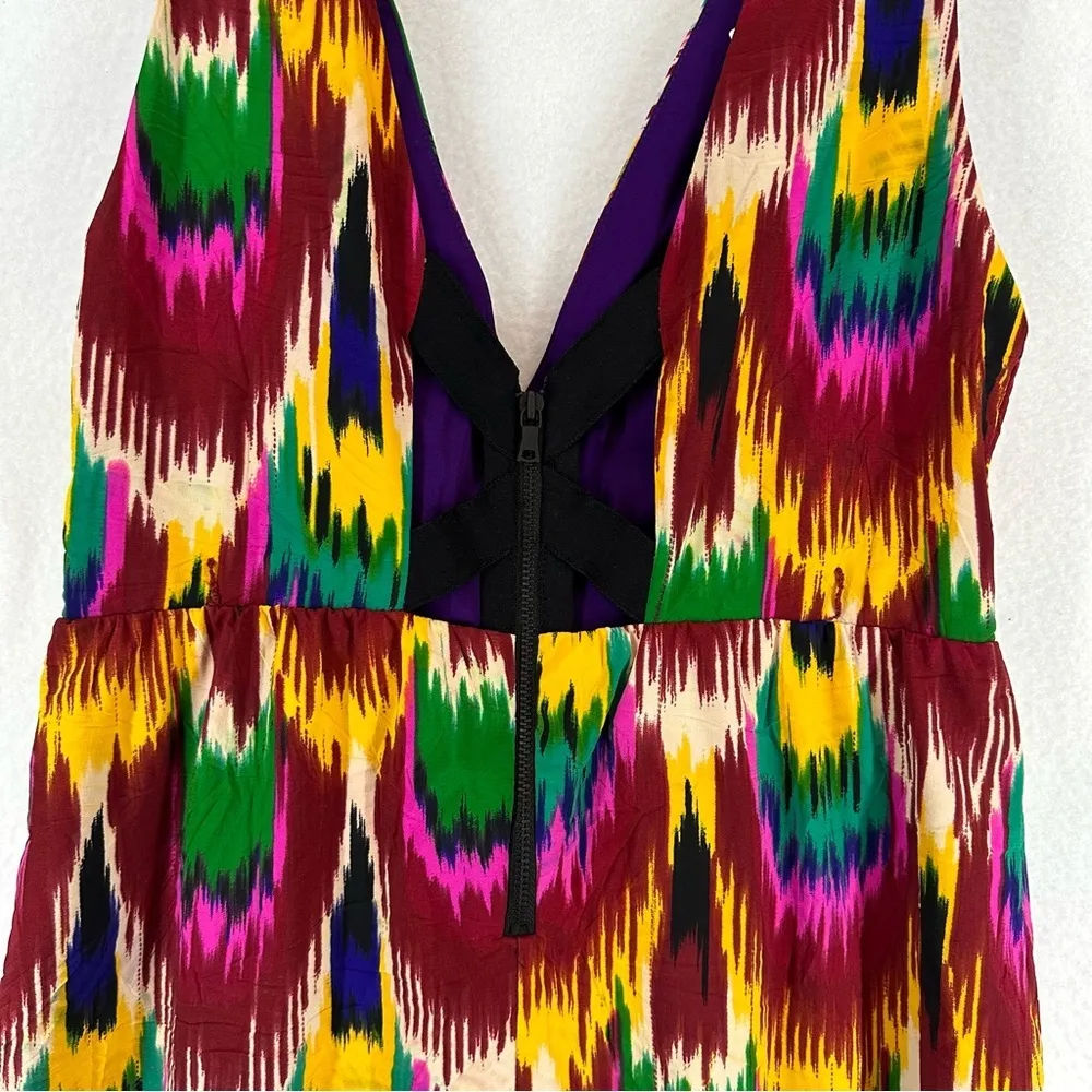 Alice & Olivia Alameda Dress Ikat Batik Peacock Print Silk-y Sheath Small - Image 10