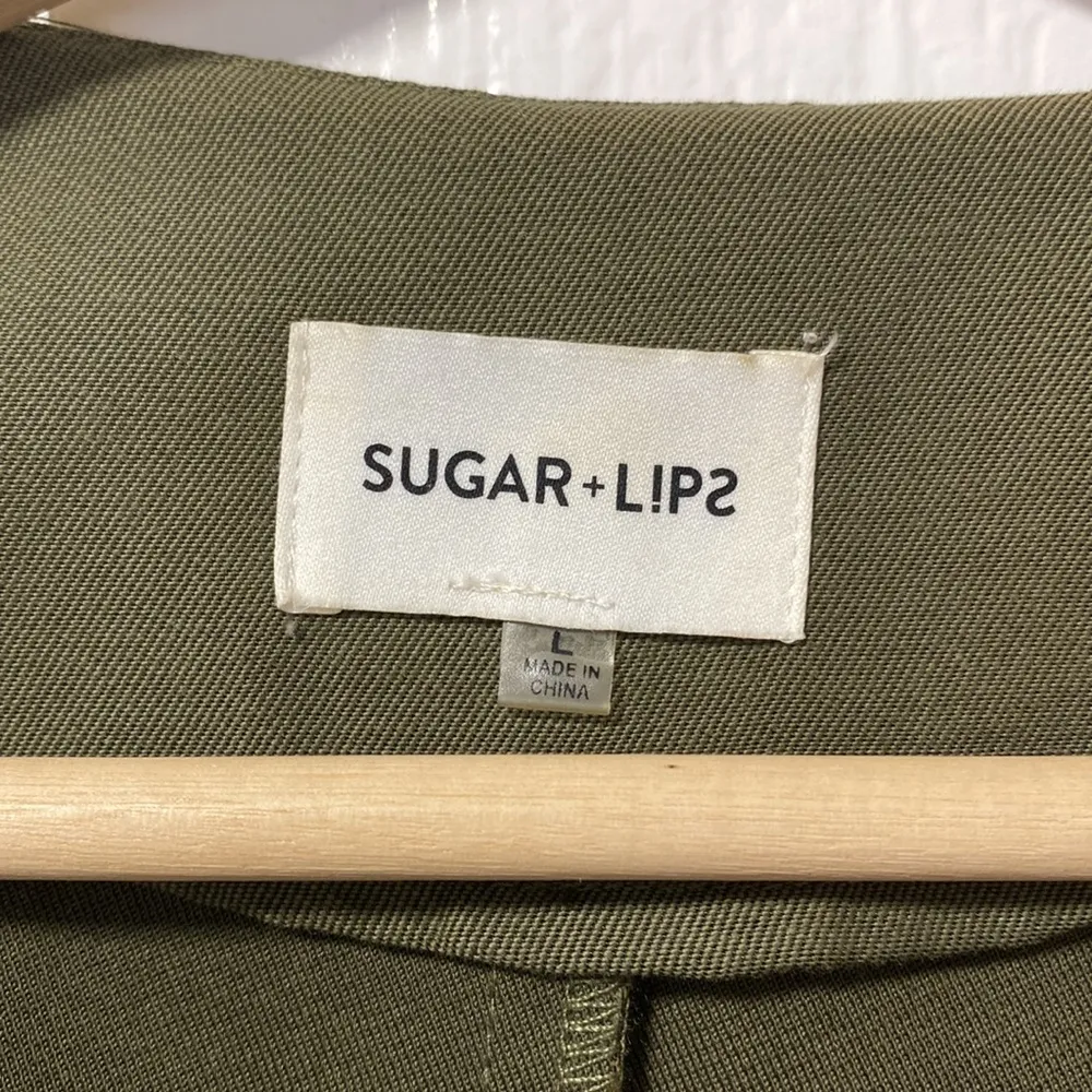 Sugar Lips  Green Peplum open Front blazer with ruffled arms Size Large - Image 3