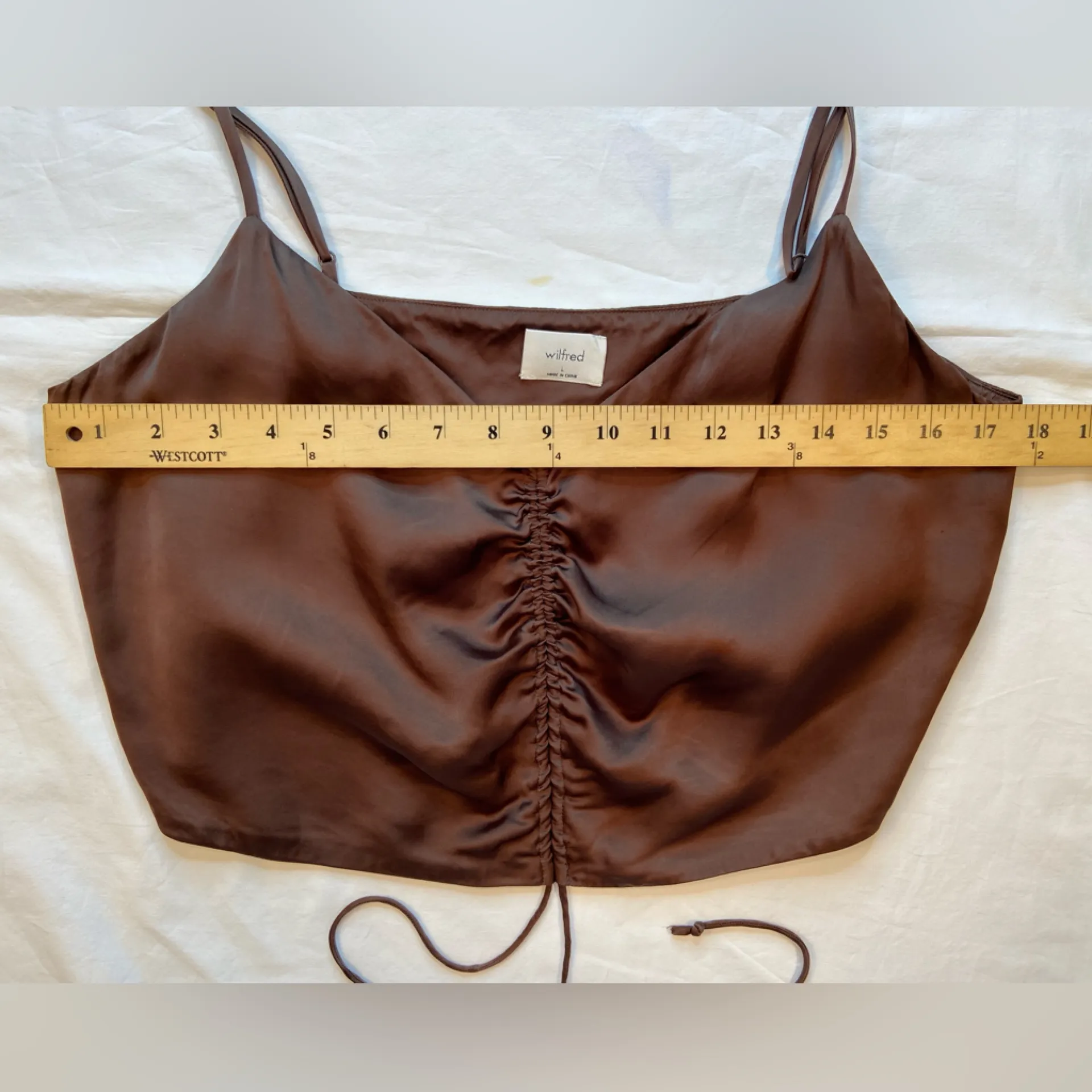 Wilfred Camisole‎ Ruched Cropped Top, Size Large, Brown - Image 3