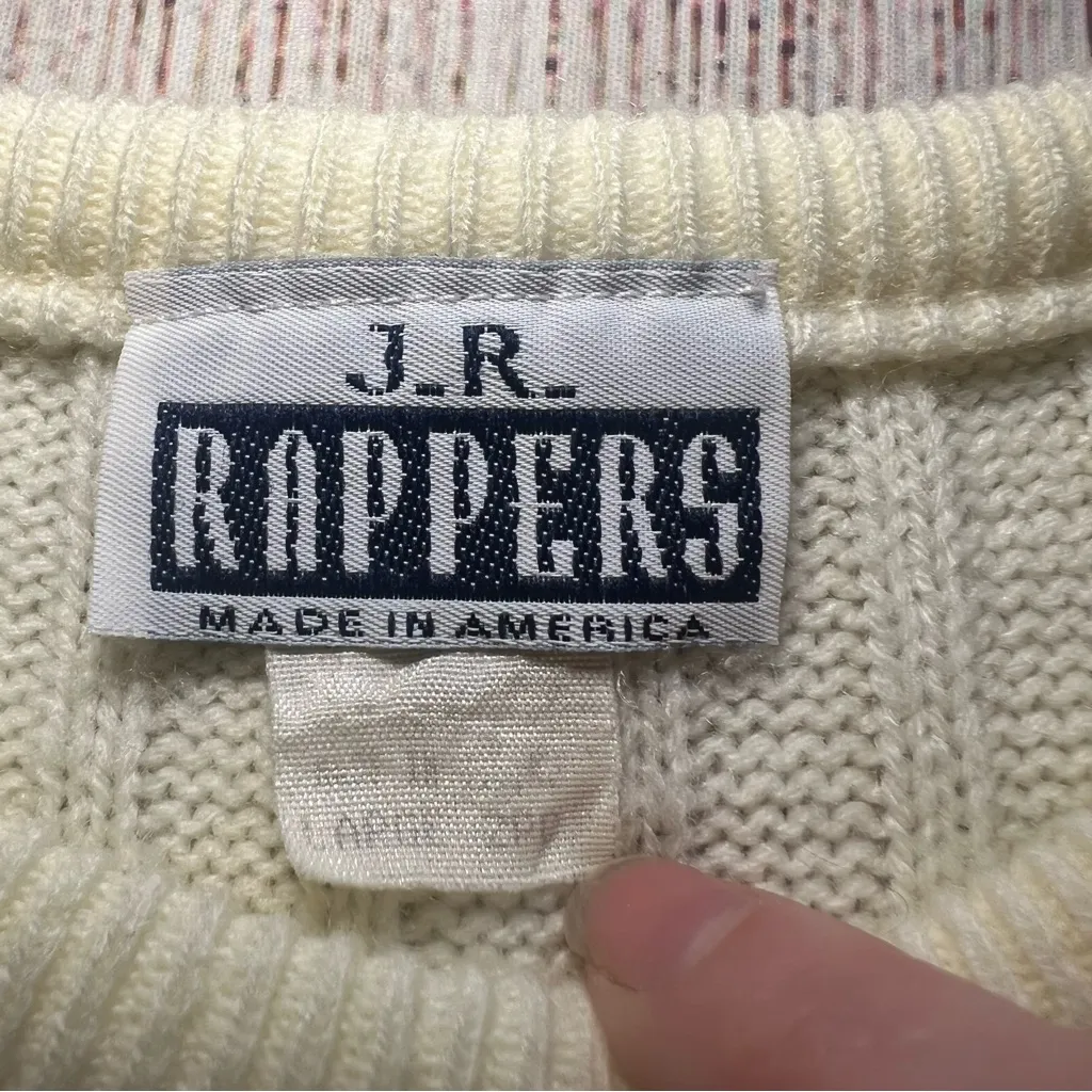 Vintage 80s Knit Sweater Ribbed Womens Large Retro‎ Cream Crewneck Pullover USA - Image 3