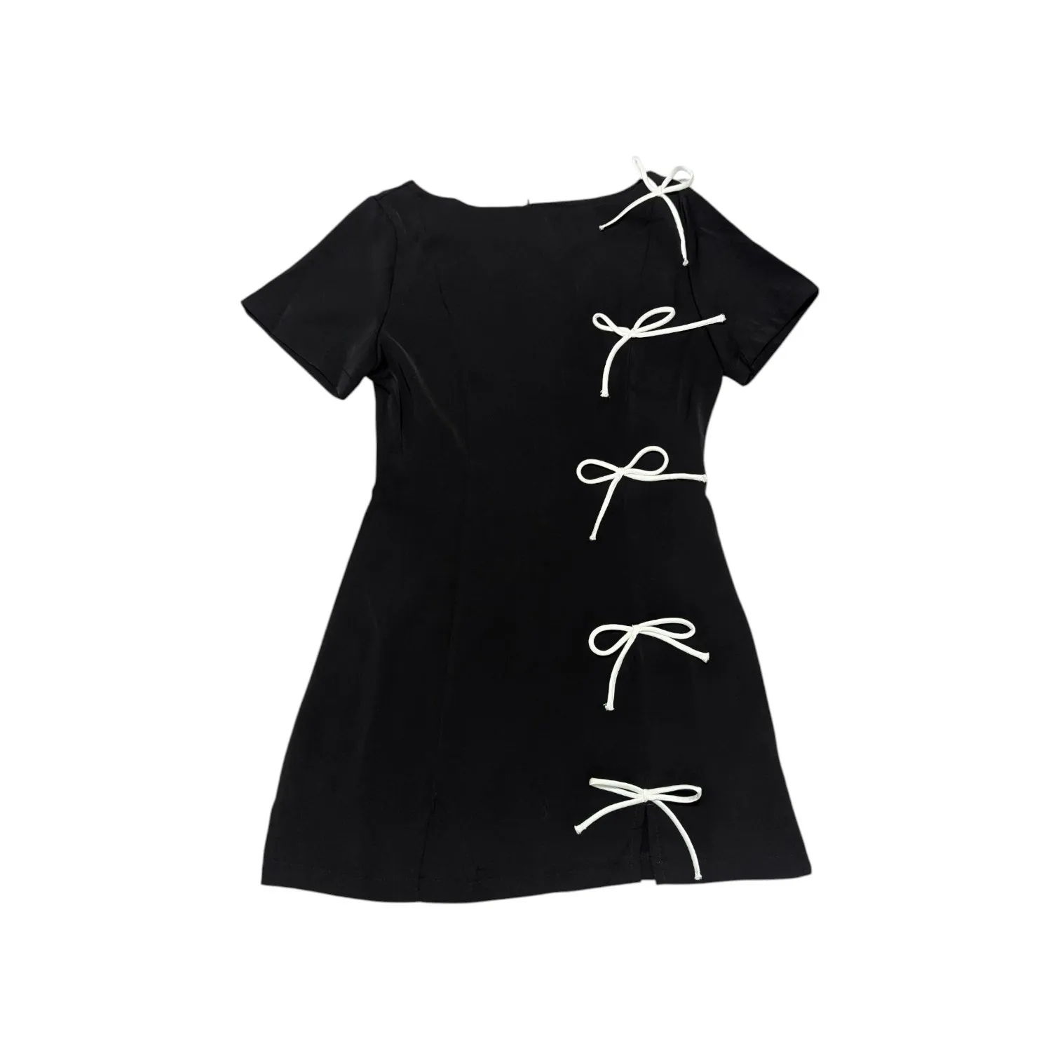 NEW One Loved Babe Asymmetric Bow Tie Short Sleeve Black Mini Dress Retro Pin Up - Image 2