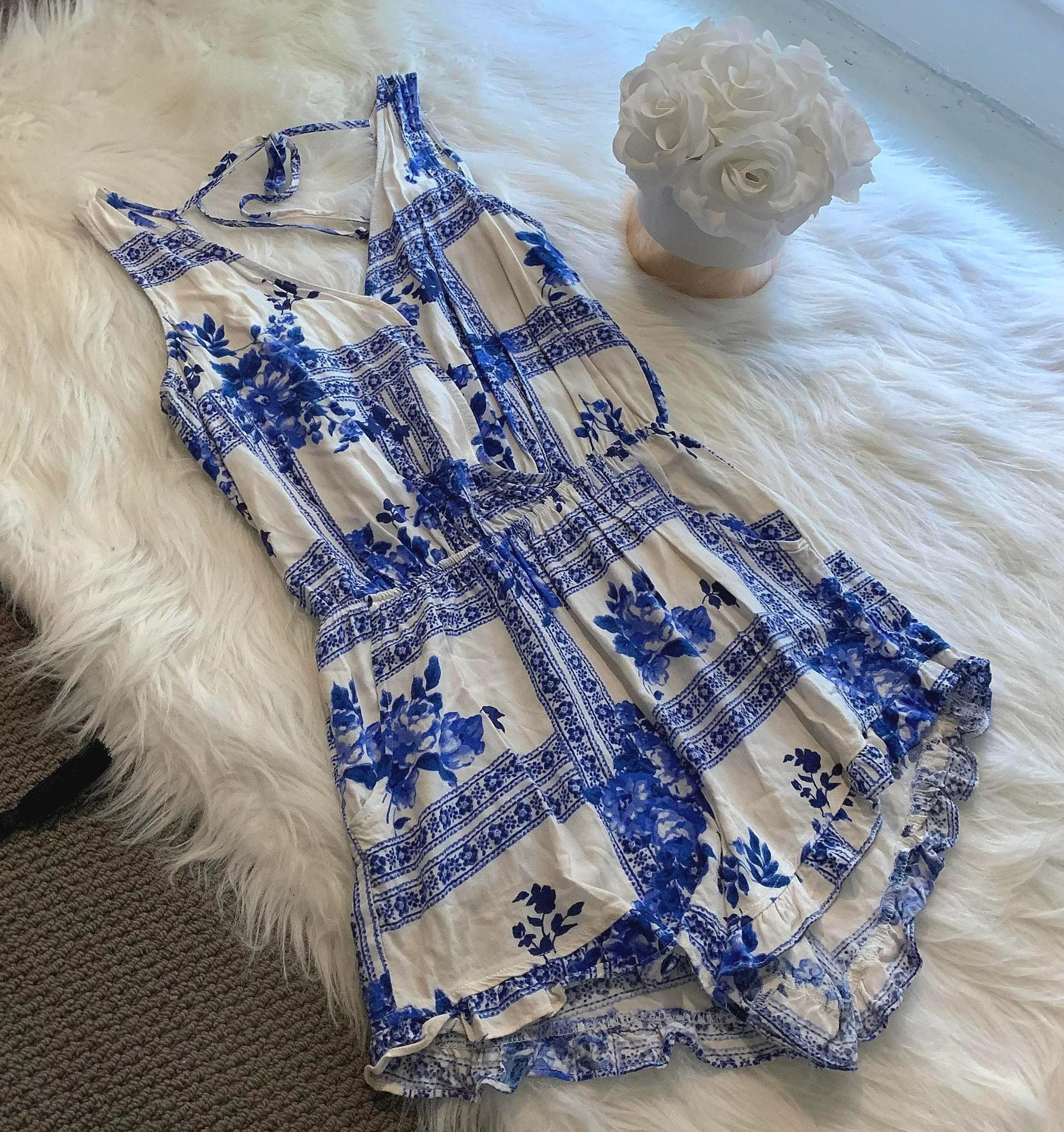 Blue & White Floral Romper - Image 3