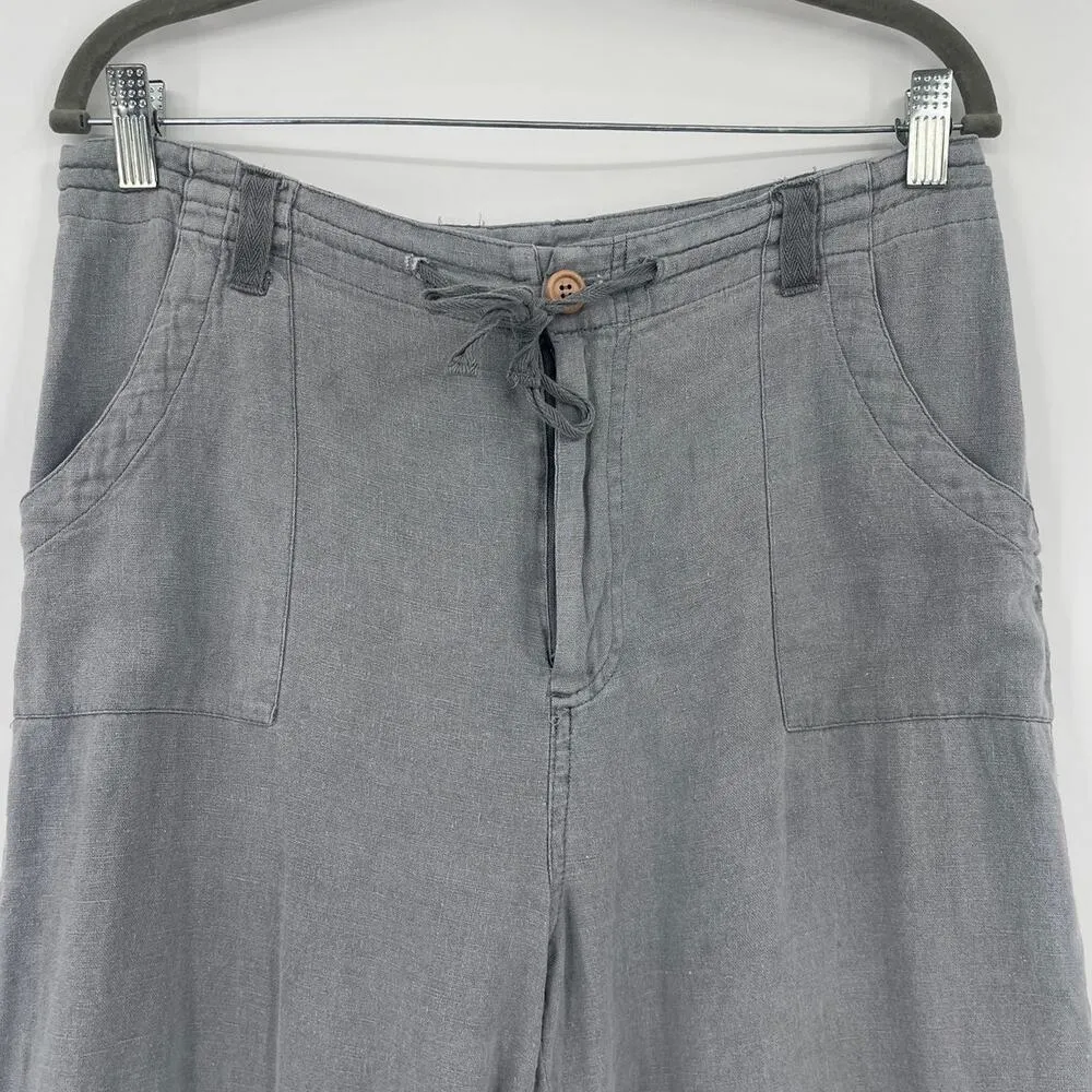 Sincerely Jules Linen Blend Cargo Womens Pants Sz L Gray Utiltiy Wide Leg Comfy - Image 2