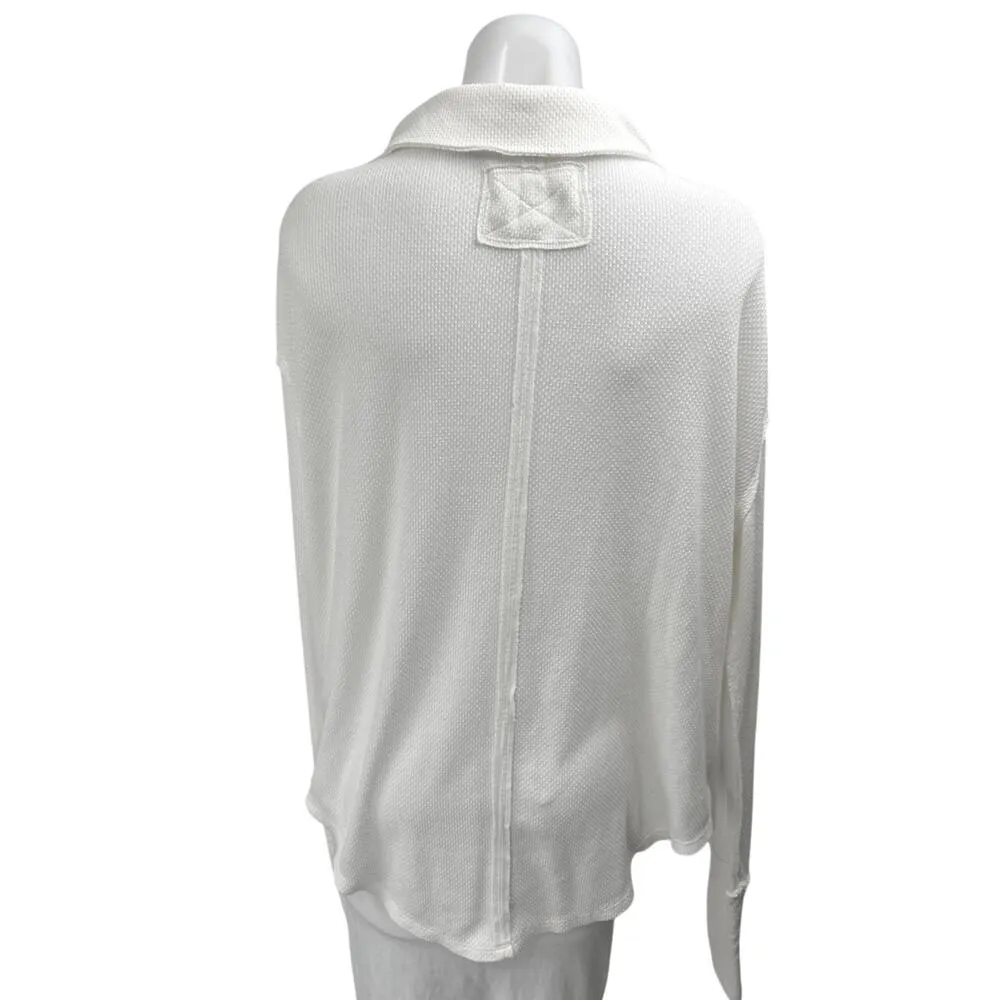 Free People We The Free White Waffle Knit Collar Long Sleeve Polo Sweater Top S - Image 2