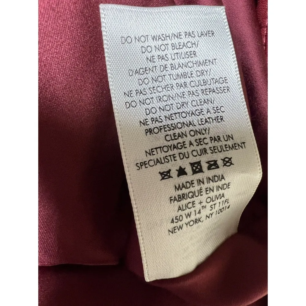 Alice + Olivia Krishna Leather Cropped Moto Jacket Bordeaux Women’s Size XL - Image 11