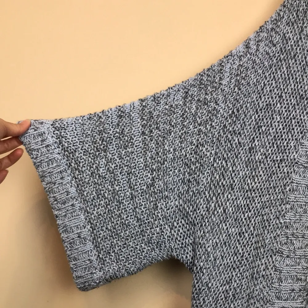 Ann Taylor Women’s Knit Blue White Batwing Sleeve Open Front Cardigan Sweater - Image 4