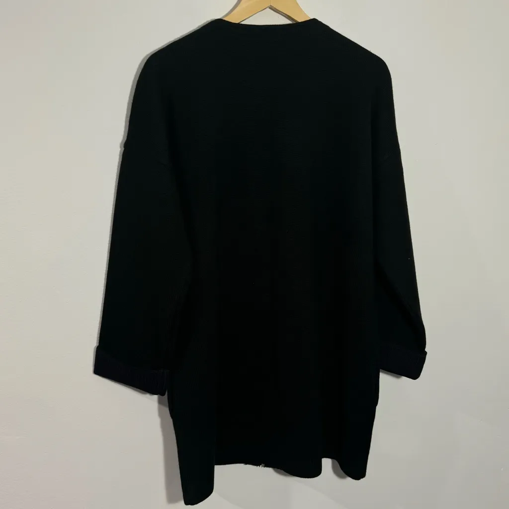 NWOT Ann Taylor Black Wool Blend Heavy-knit Oversized Sweater Jacket Medium - Image 3